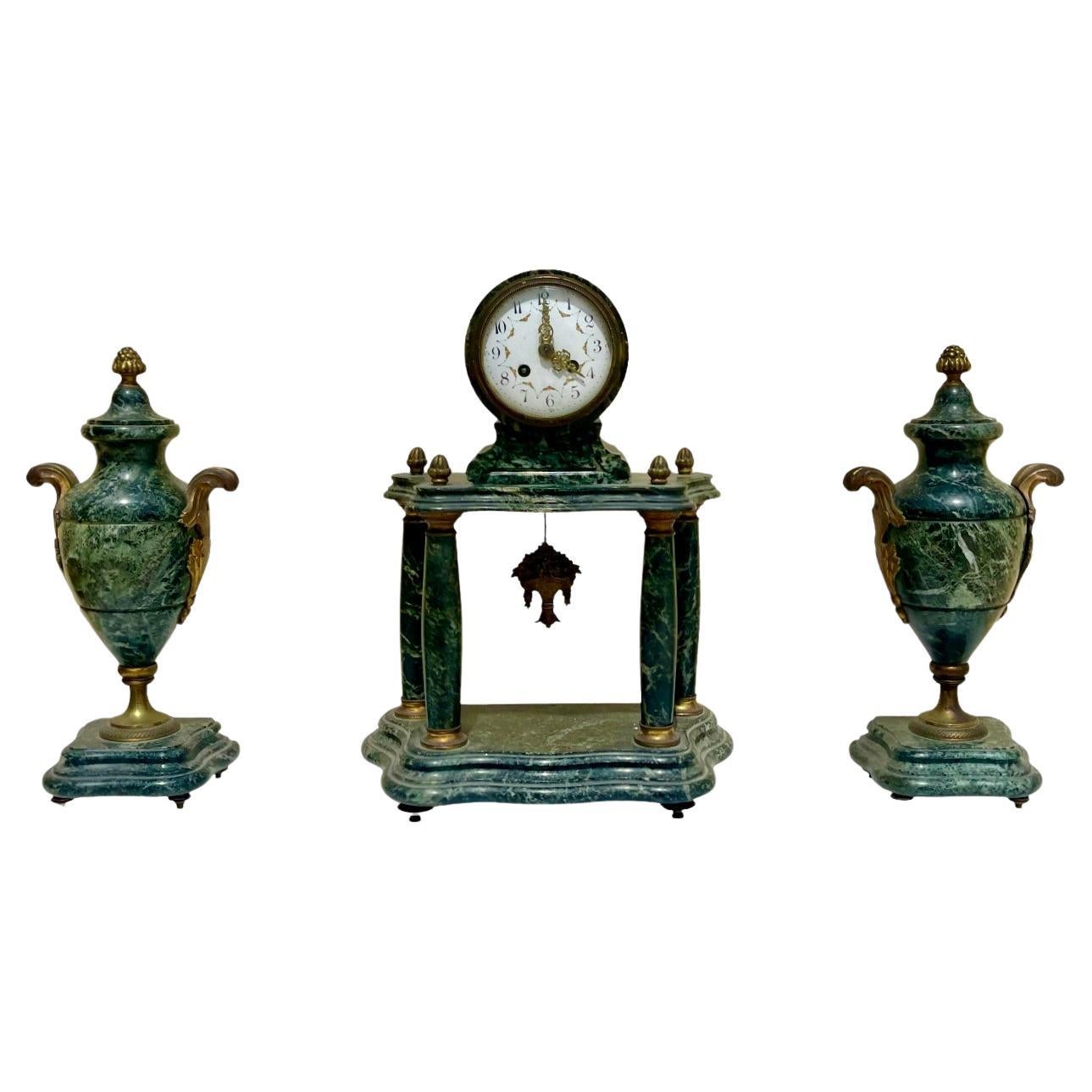 Louis XVI Style Marble Clock Set For Sale