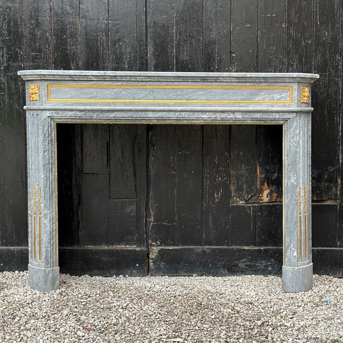 19th Century Louis XVI Style Marble Mantel Circa 1880 With Gilded Bronze For Sale