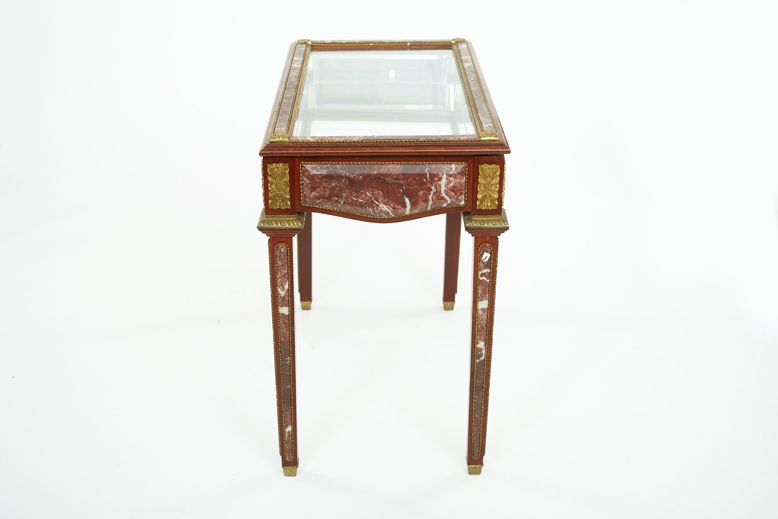 European Louis XVI Style Marble/ Ormolu Bronze Mounted Vitrine For Sale