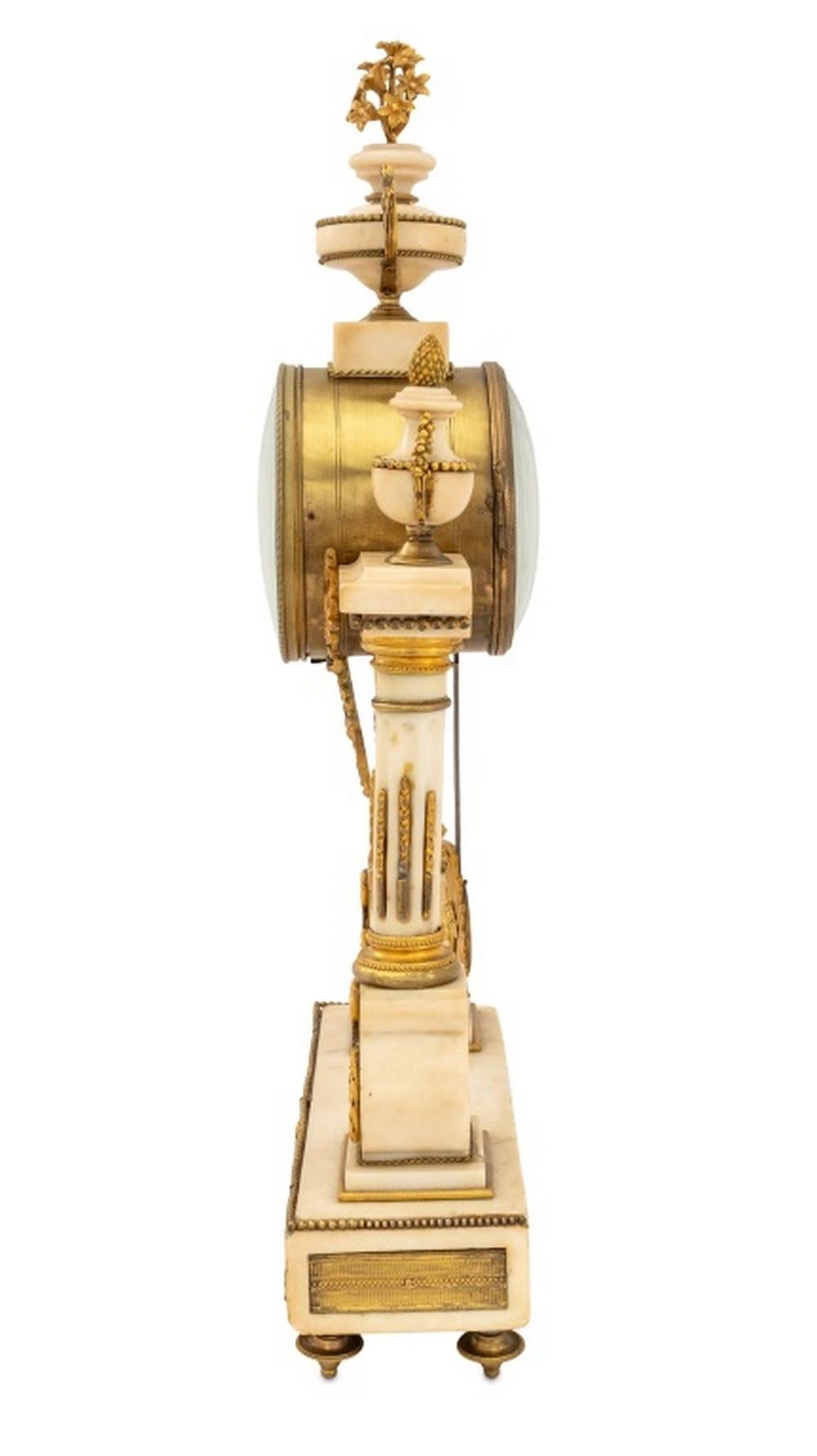 Gilt Louis XVI Style Marble Portico Mantel Clock For Sale