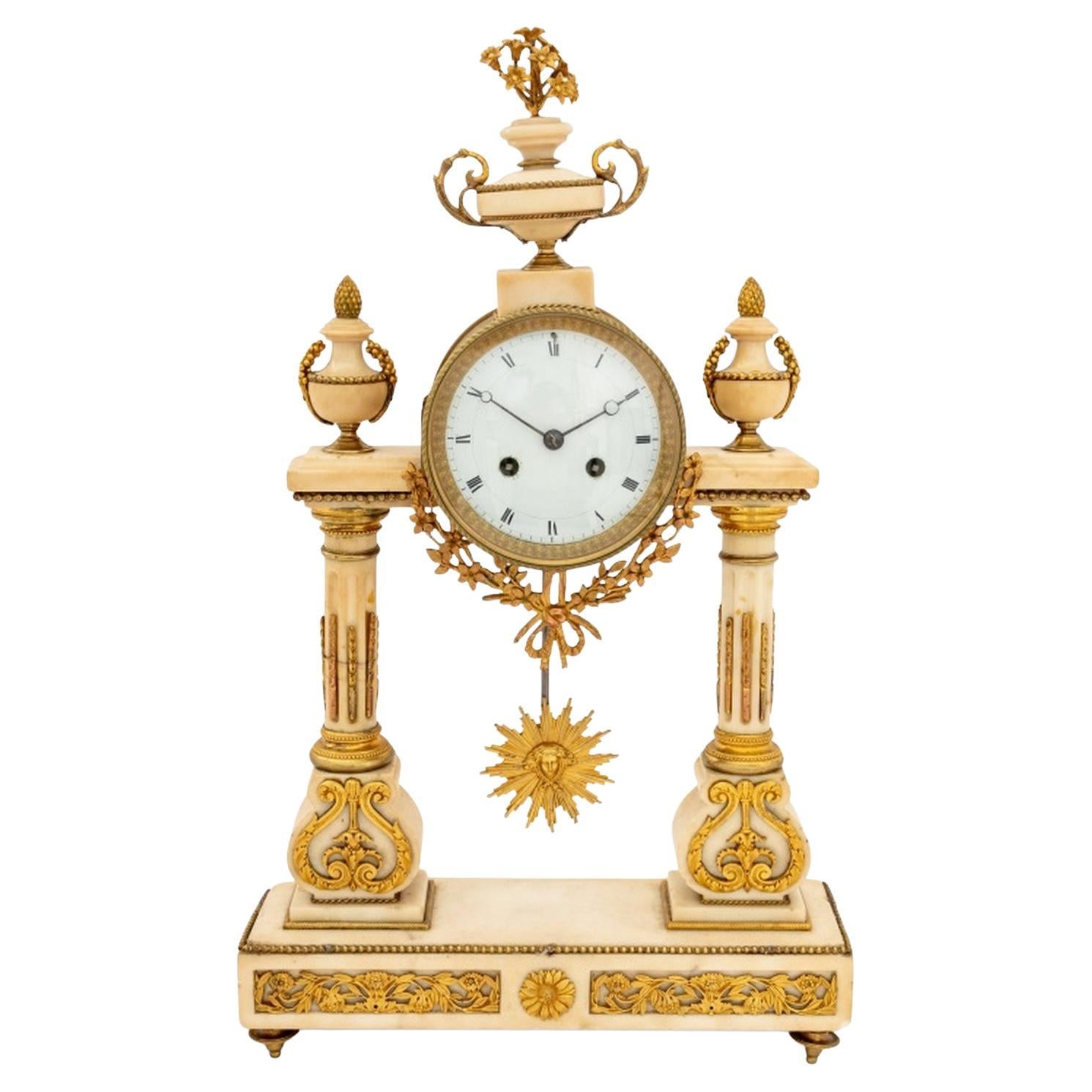 Louis XVI Style Marble Portico Mantel Clock