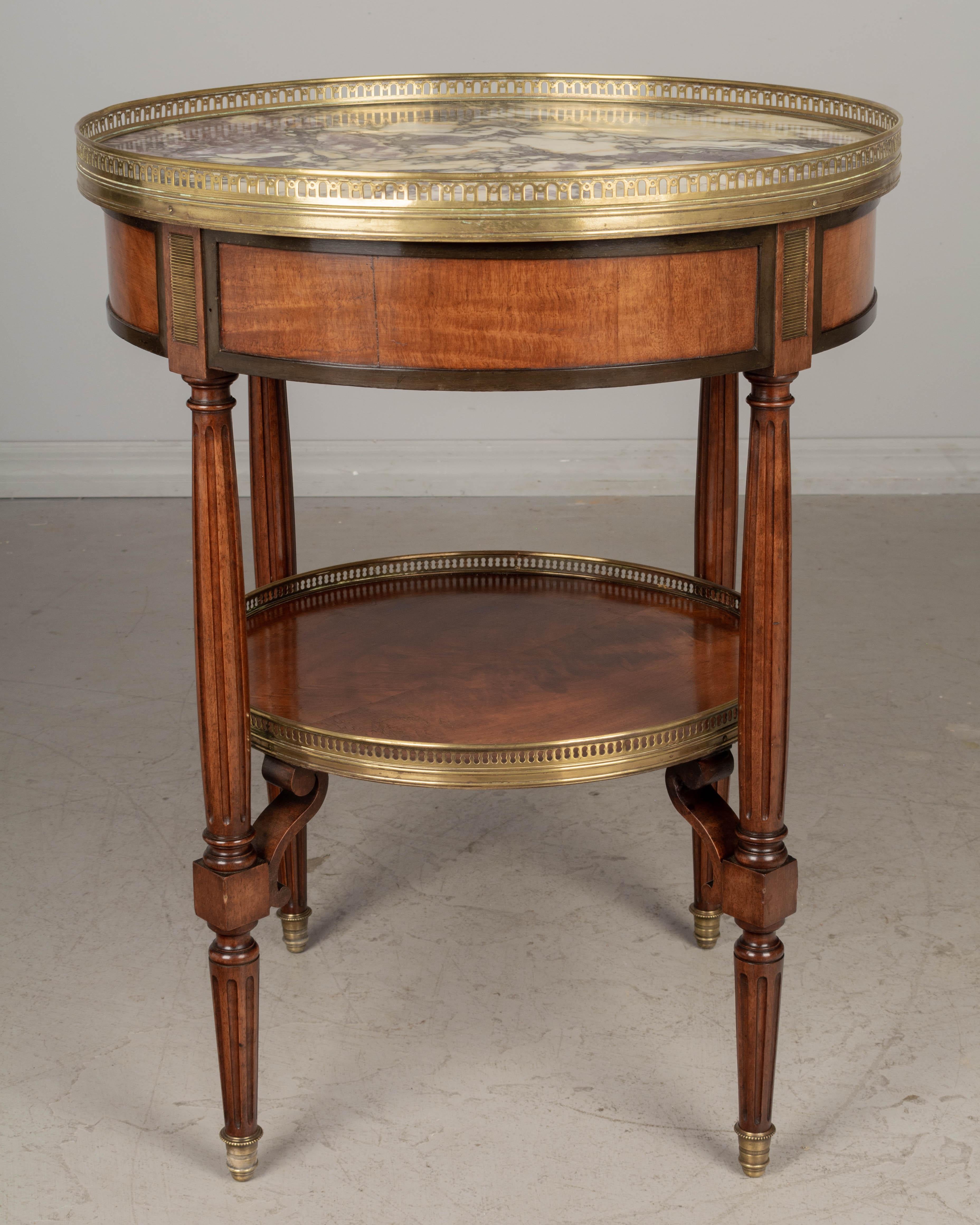 Brass Louis XVI Style Marble Top Bouillotte, or Circular Side Table For Sale