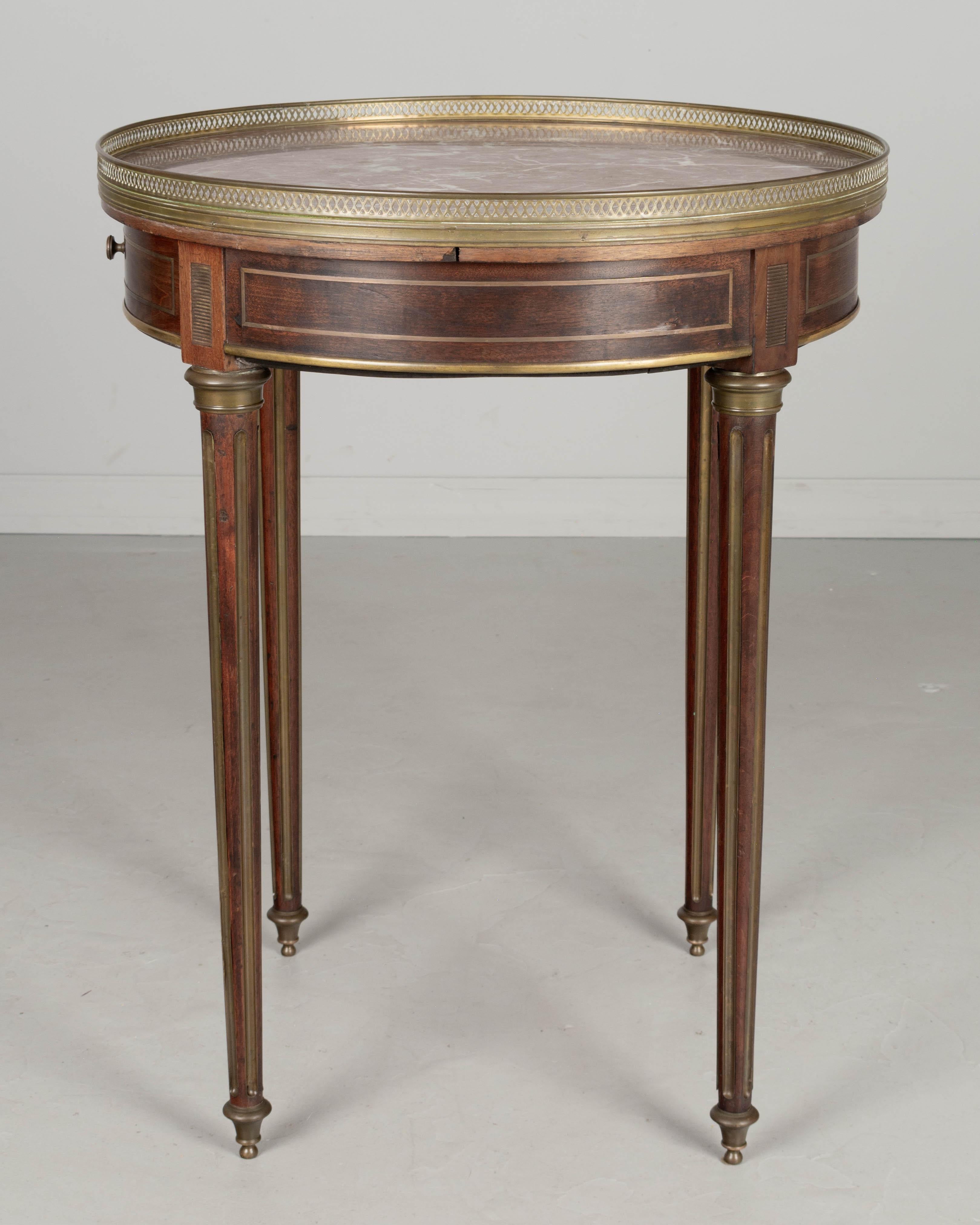 Brass Louis XVI Style Marble Top Bouillotte Table For Sale