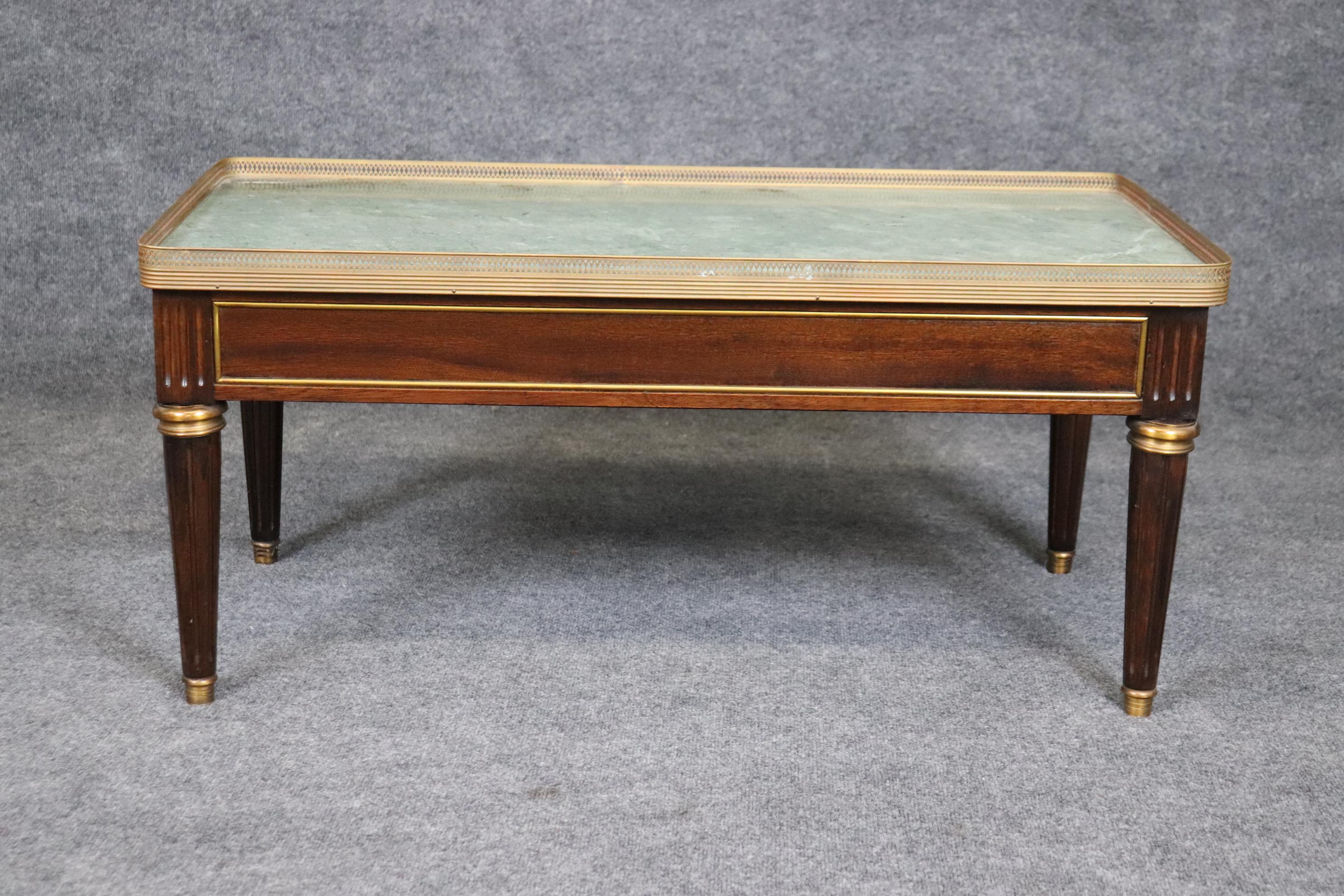 Carved Louis XVI Style Marble Top Coffee Table Attributed to Maison Jansen For Sale