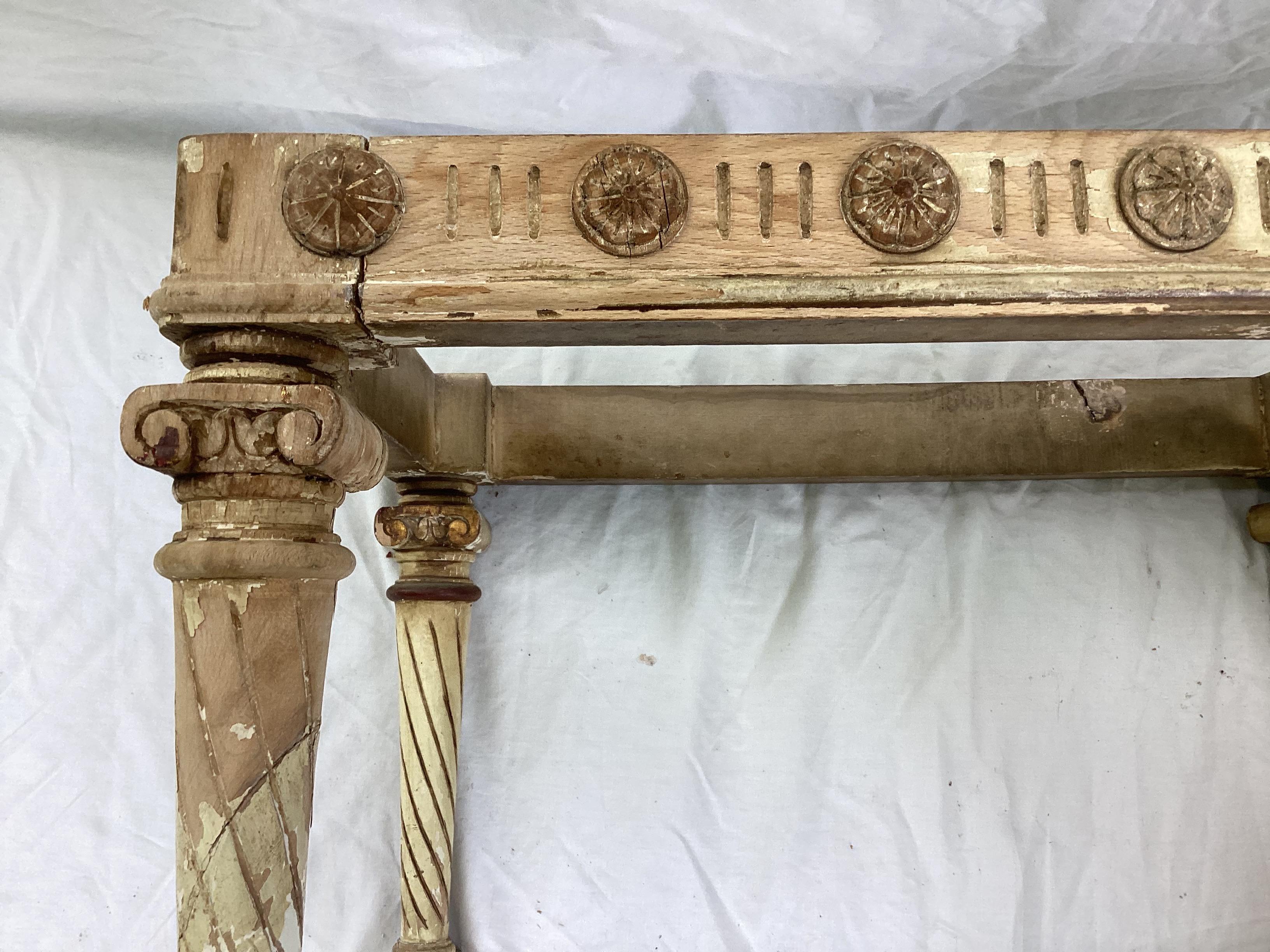 Louis XVI Style Marble Top Coffee Table - Distressed Old White / Gold Gilt Paint 5