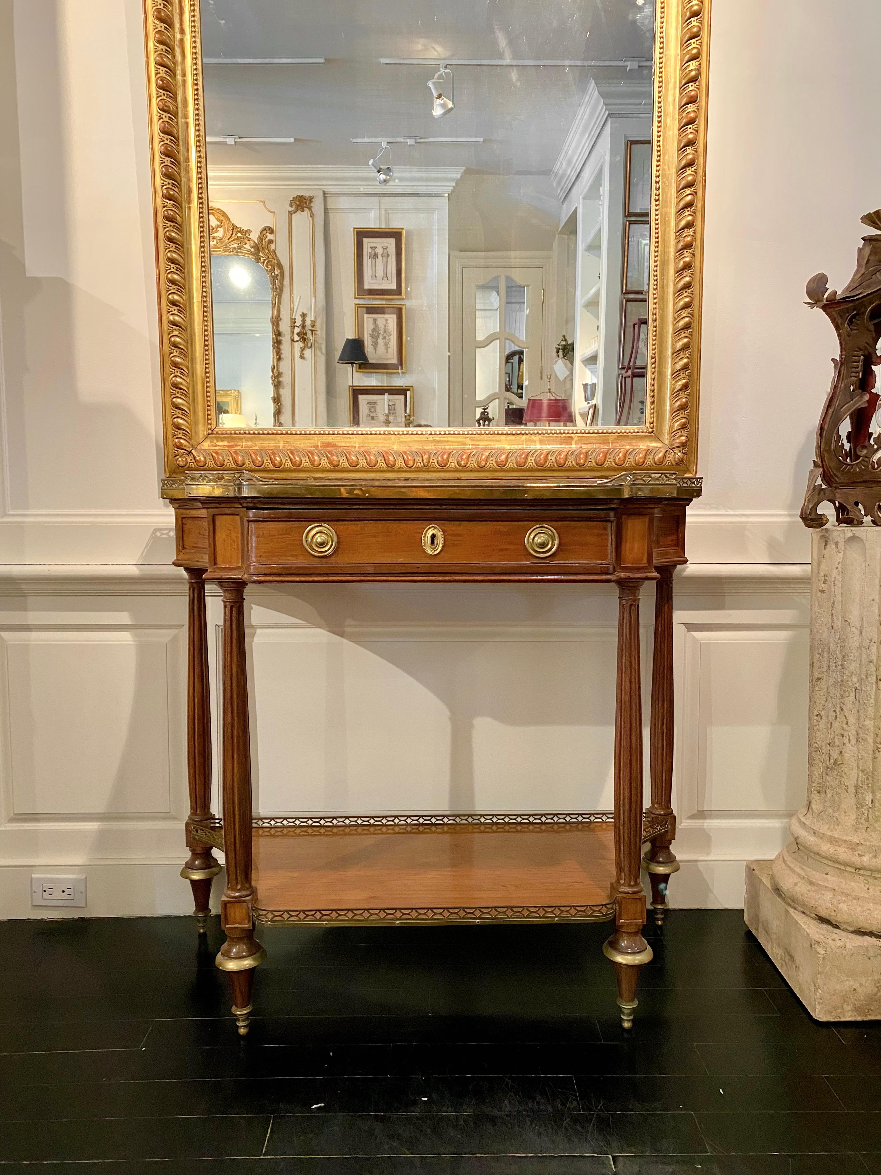 Louis XVI Style, Marble Top Console, Bronze Gallery, Early 19th Century 8