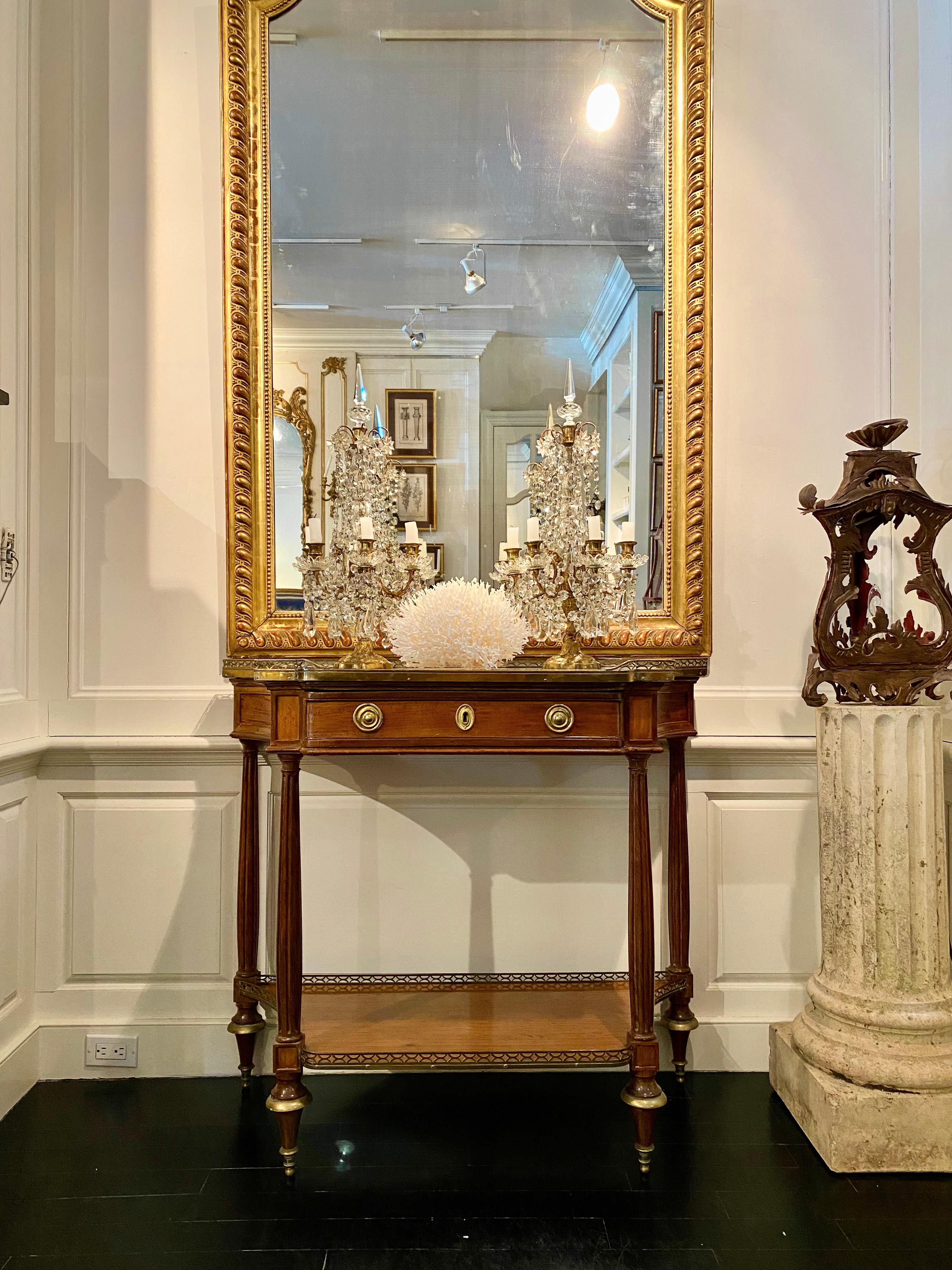 French Louis XVI Style, Marble Top Console, Bronze Gallery, Early 19th Century