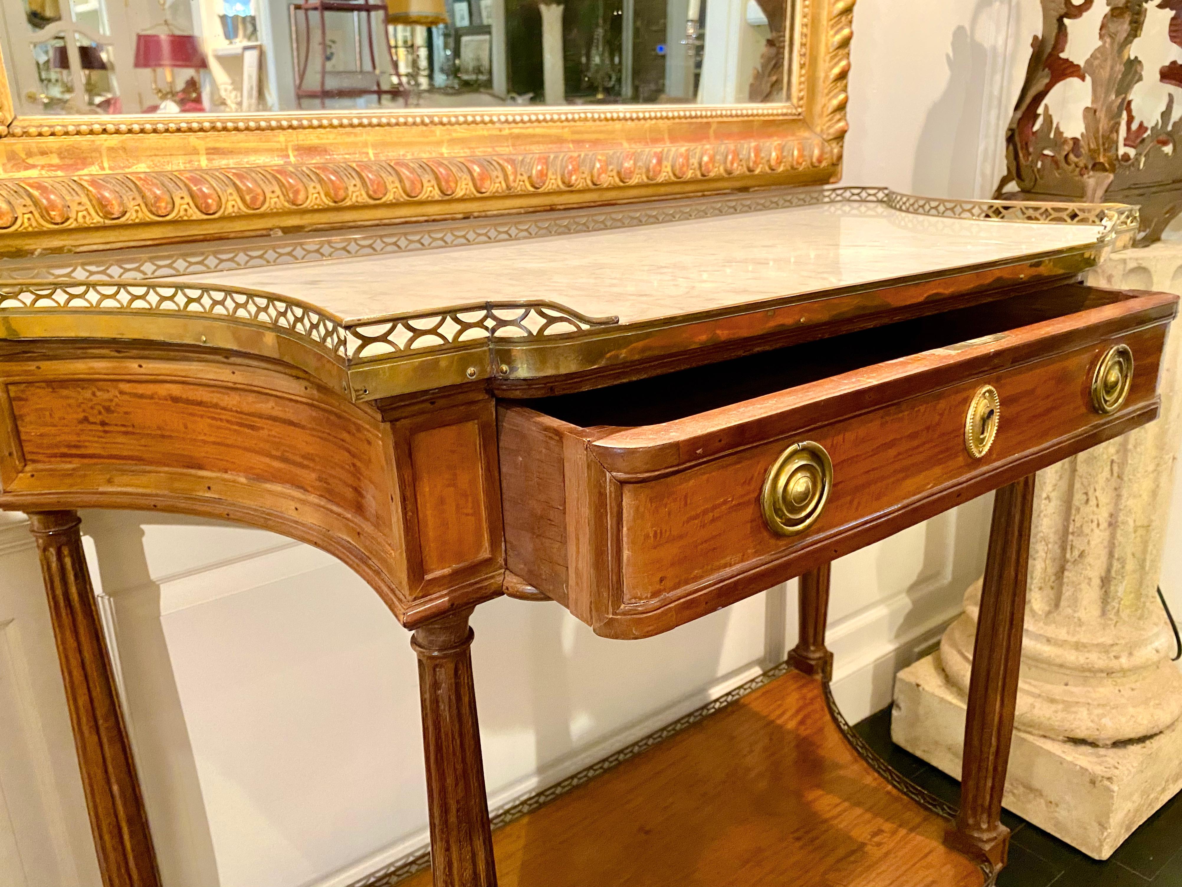 Patinated Louis XVI Style, Marble Top Console, Bronze Gallery, Early 19th Century