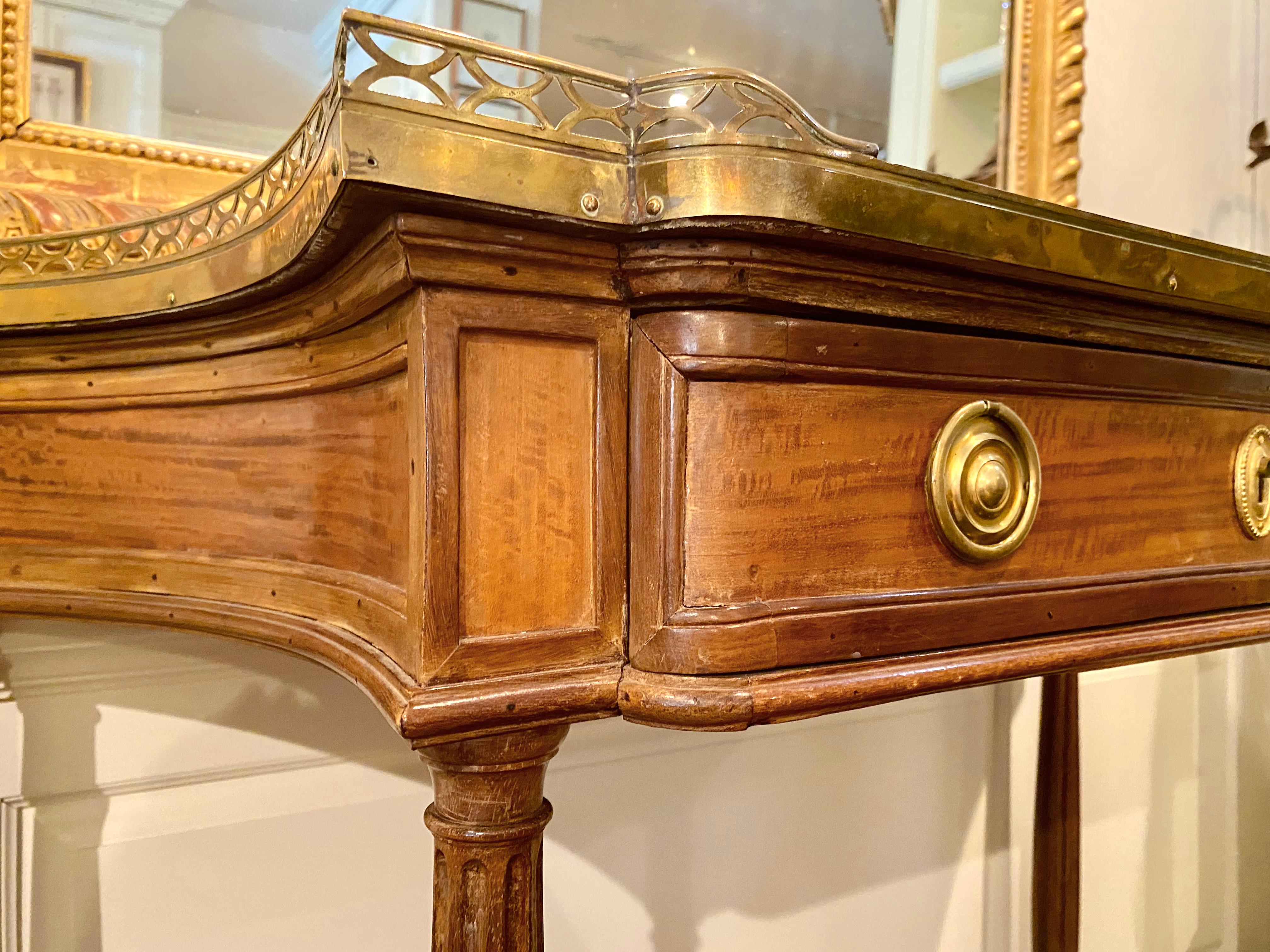 Wood Louis XVI Style, Marble Top Console, Bronze Gallery, Early 19th Century