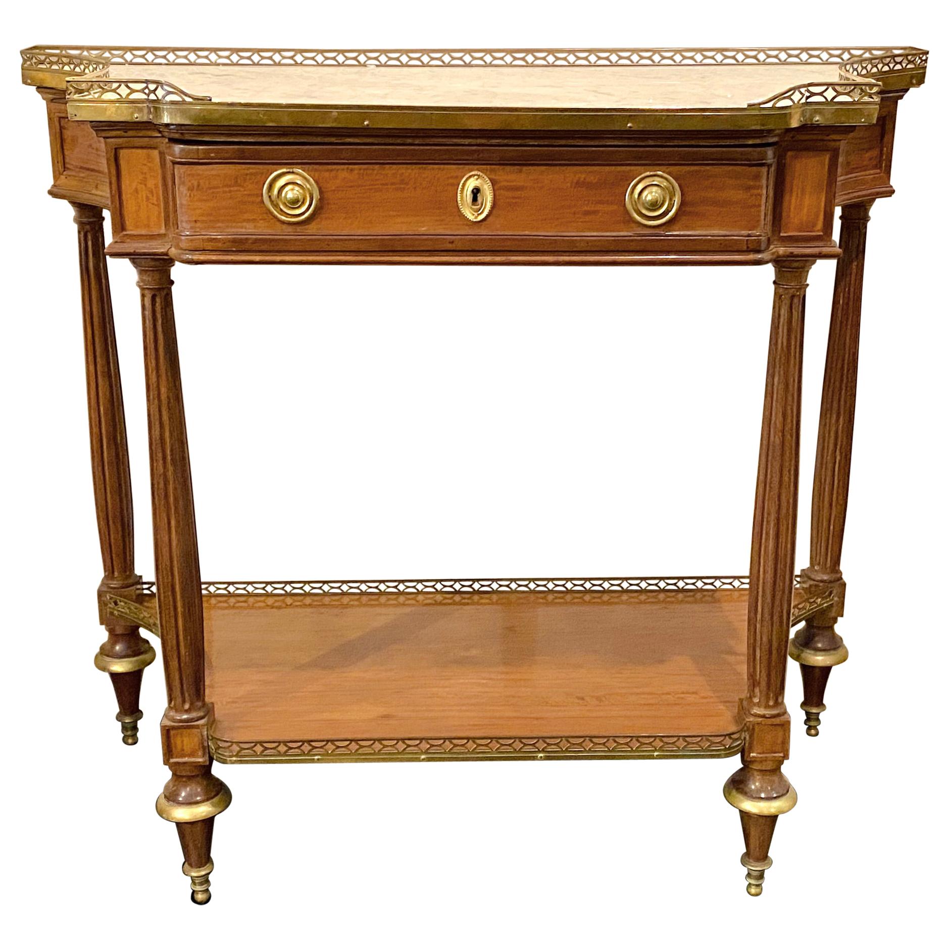 Louis XVI Style, Marble Top Console, Bronze Gallery, Early 19th Century