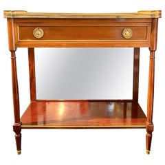 Louis XVI Style, Marble Top Console, Bronze Gallery, Mirror Back