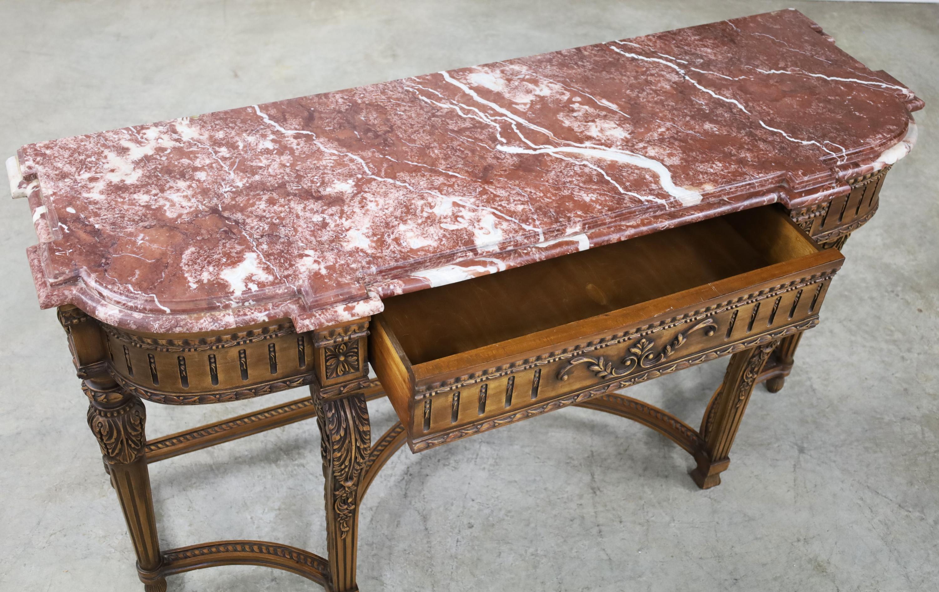 French Louis XVI Style Marble Top Console Table For Sale