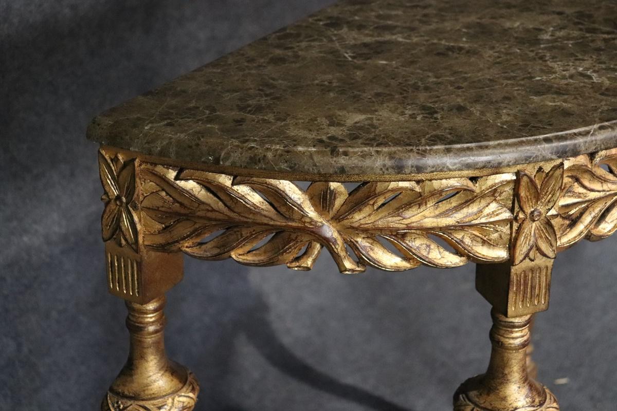 20th Century Gilt Louis XVI Style Marble Top Demilune Console Sofa Table