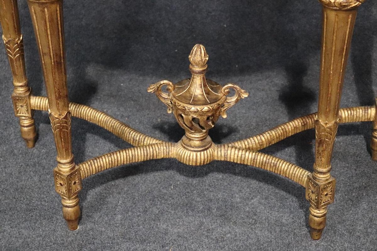 Gold Leaf Gilt Louis XVI Style Marble Top Demilune Console Sofa Table