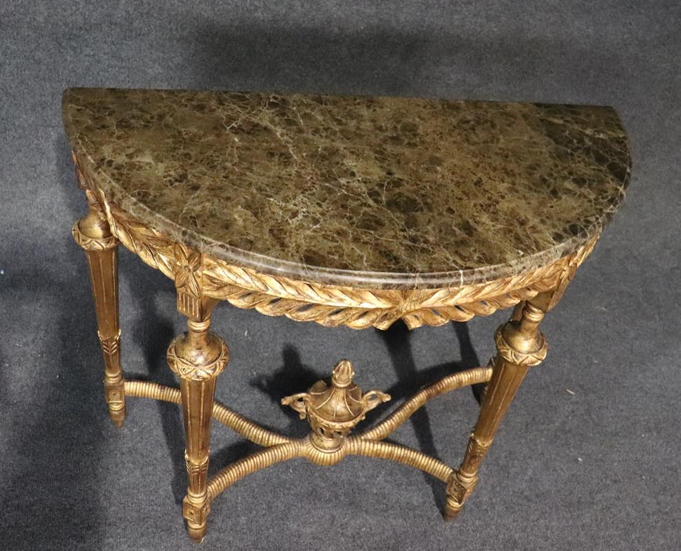 Gilt Louis XVI Style Marble Top Demilune Console Sofa Table 2