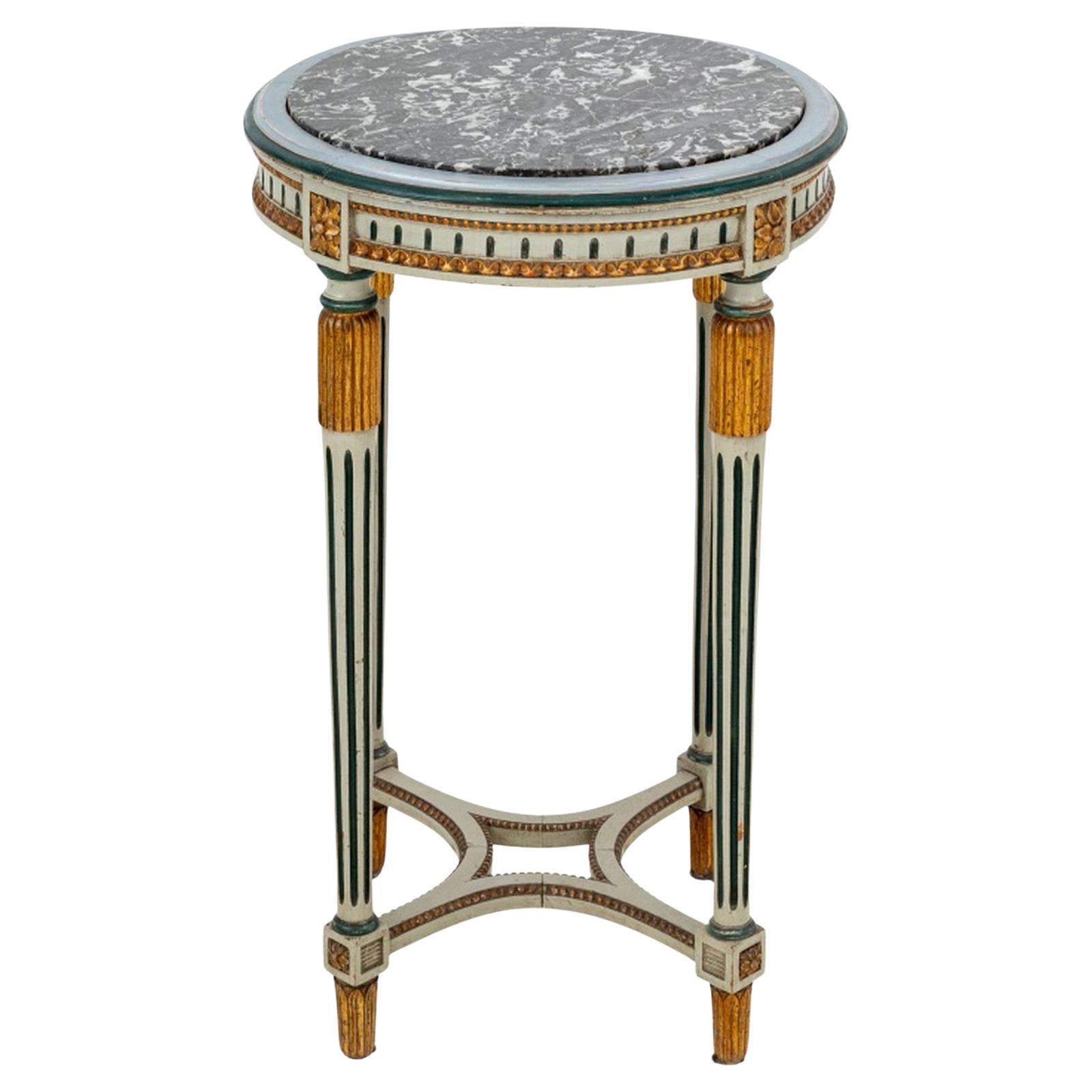 Louis XVI Stil Marmorplatte vergoldet gemalt Lampentisch im Angebot
