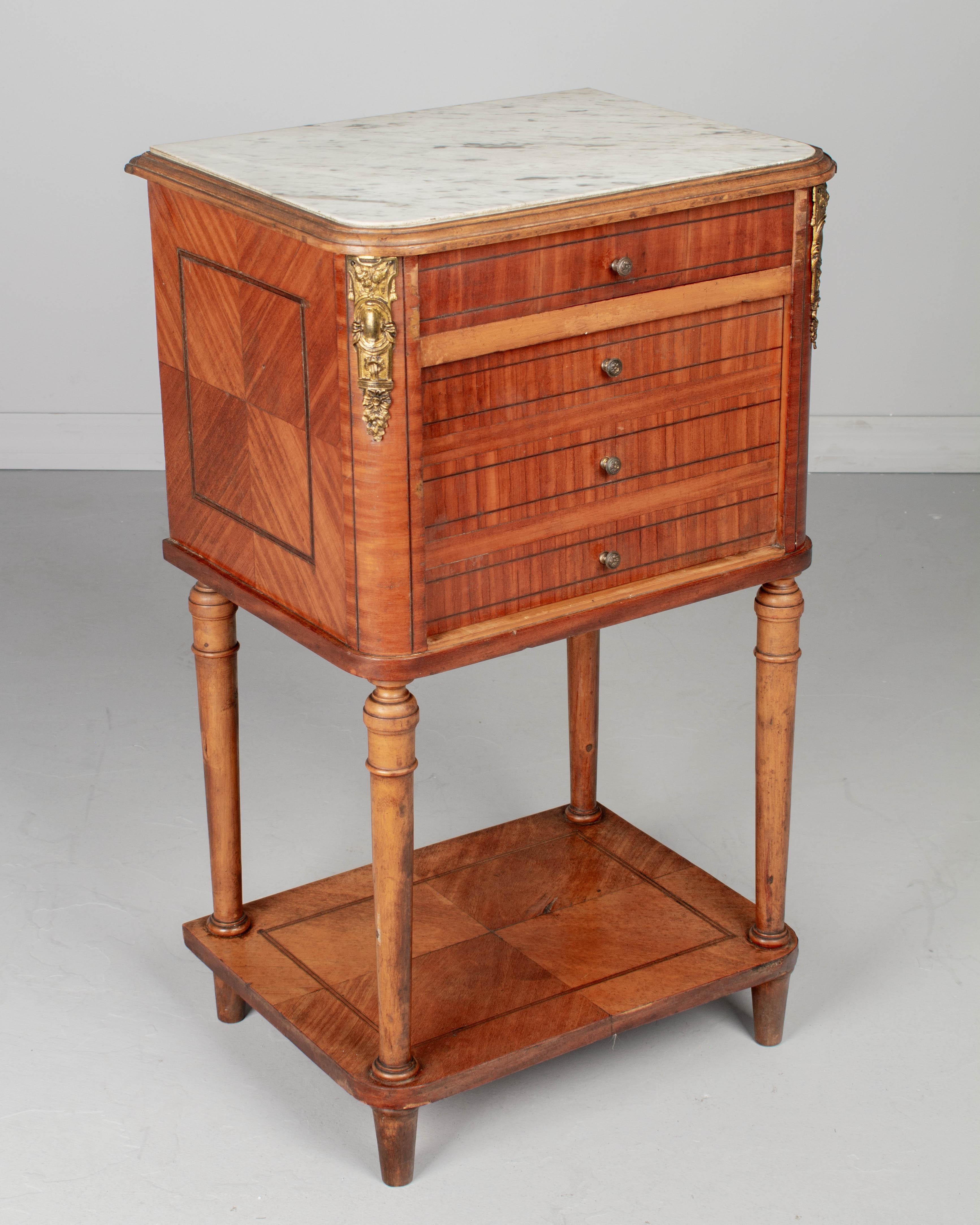 French Louis XVI Style Marble Top Nightstand or Side Table For Sale