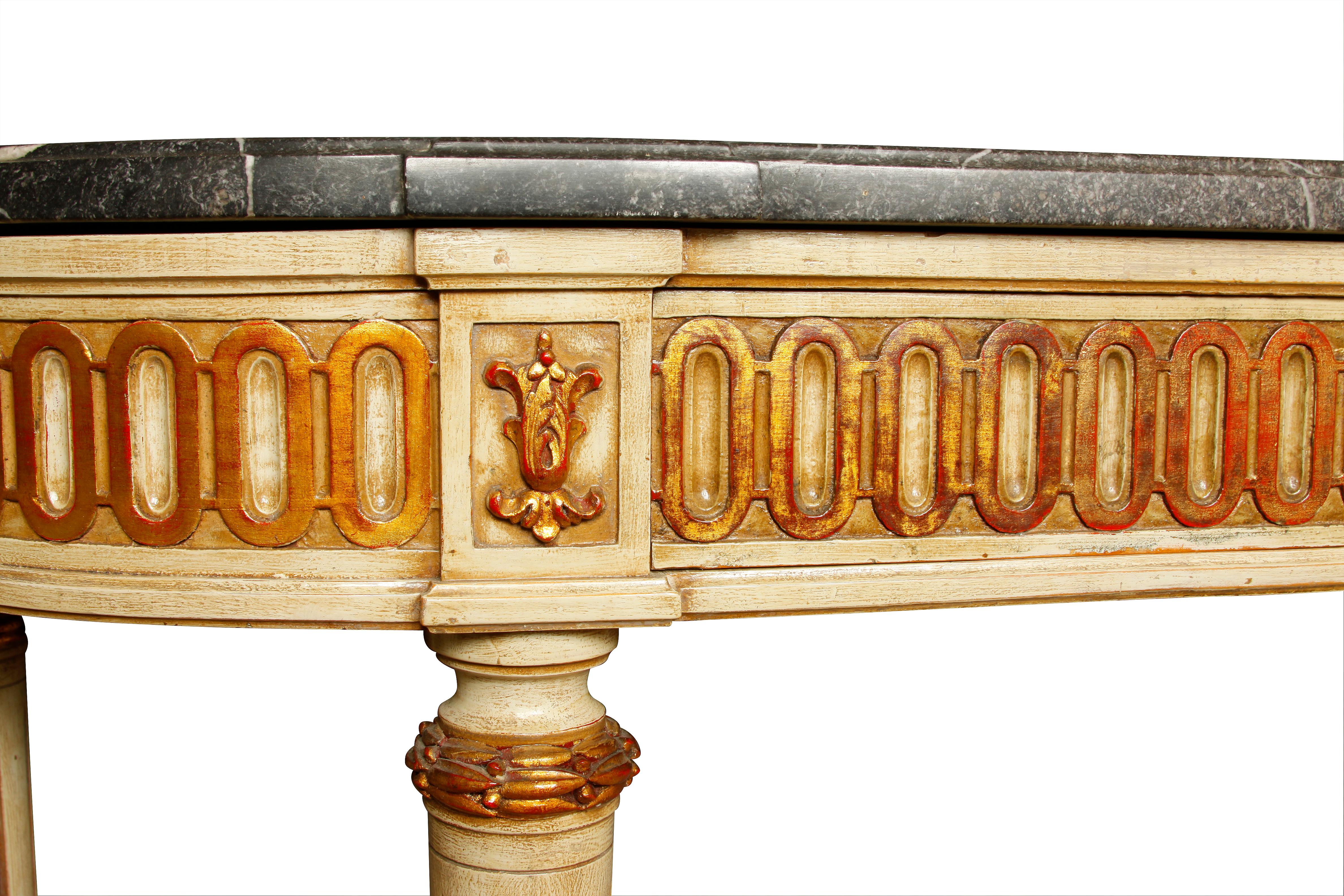 Hand-Painted Louis XVI Style Marble Topped French Painted Console