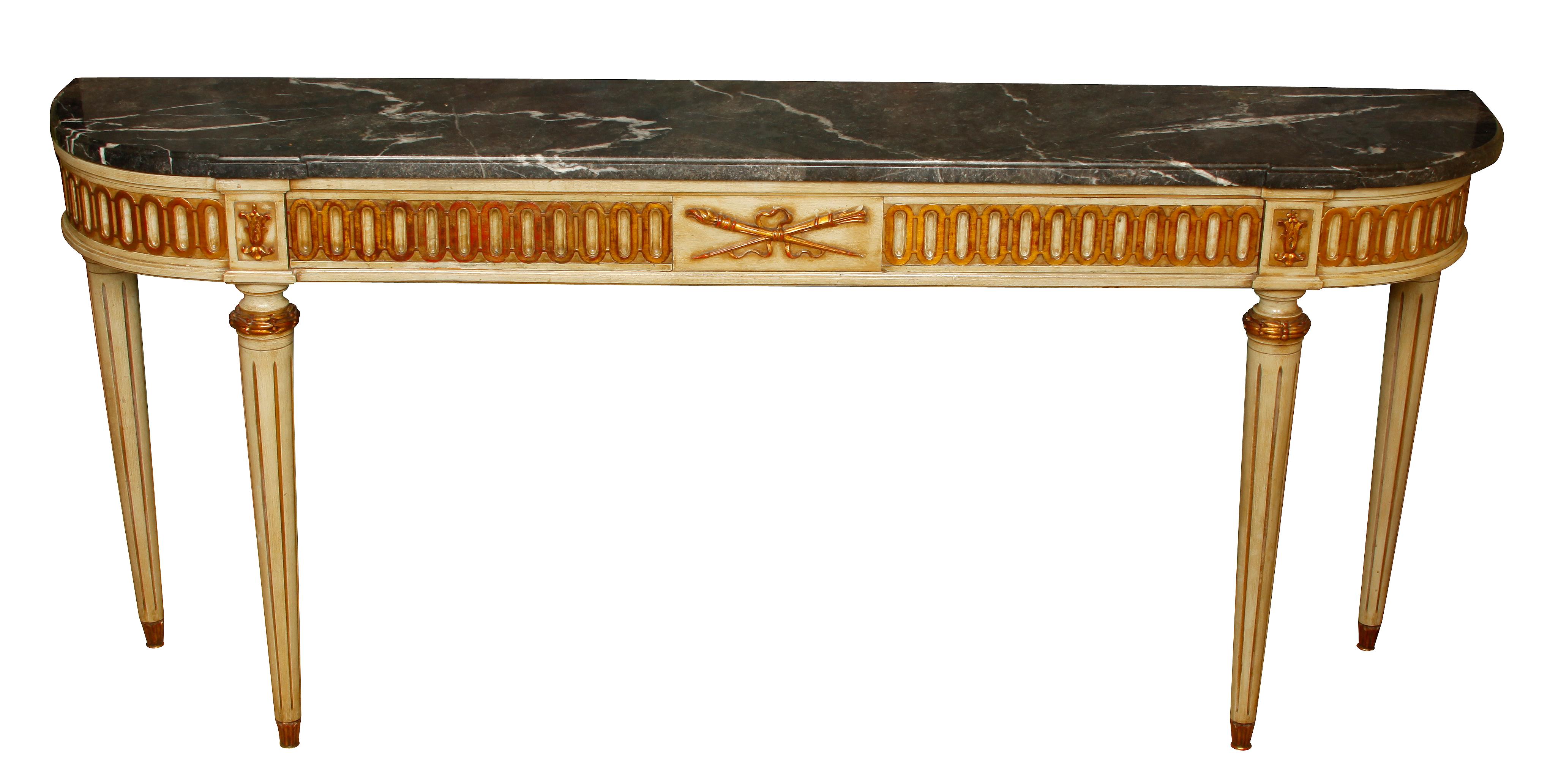 Louis XVI Style Marble Topped French Painted Console In Good Condition In Locust Valley, NY