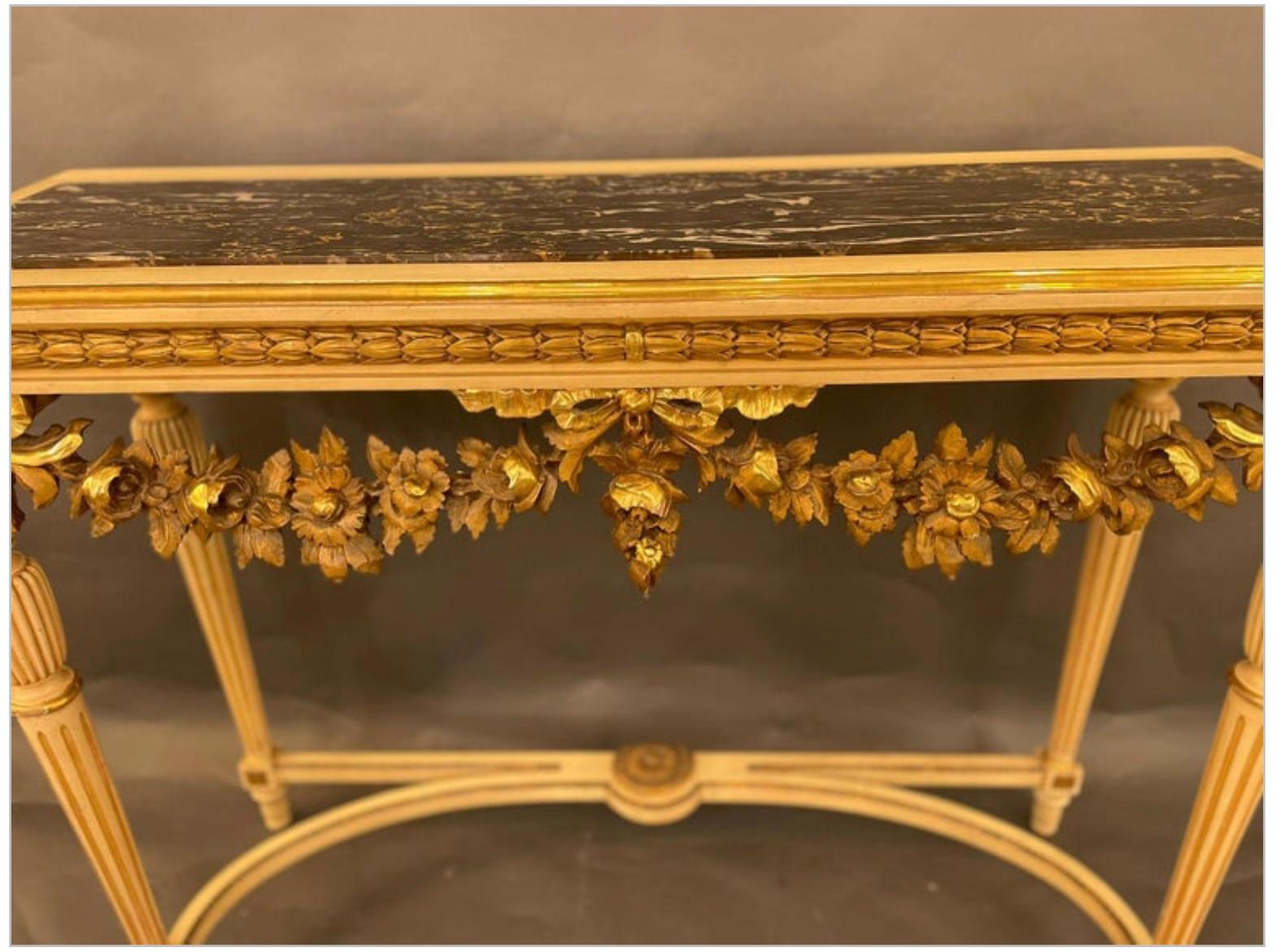 French Louis XVI Style Marble Topped Gilt-Wood Console Table, circa 1890s For Sale
