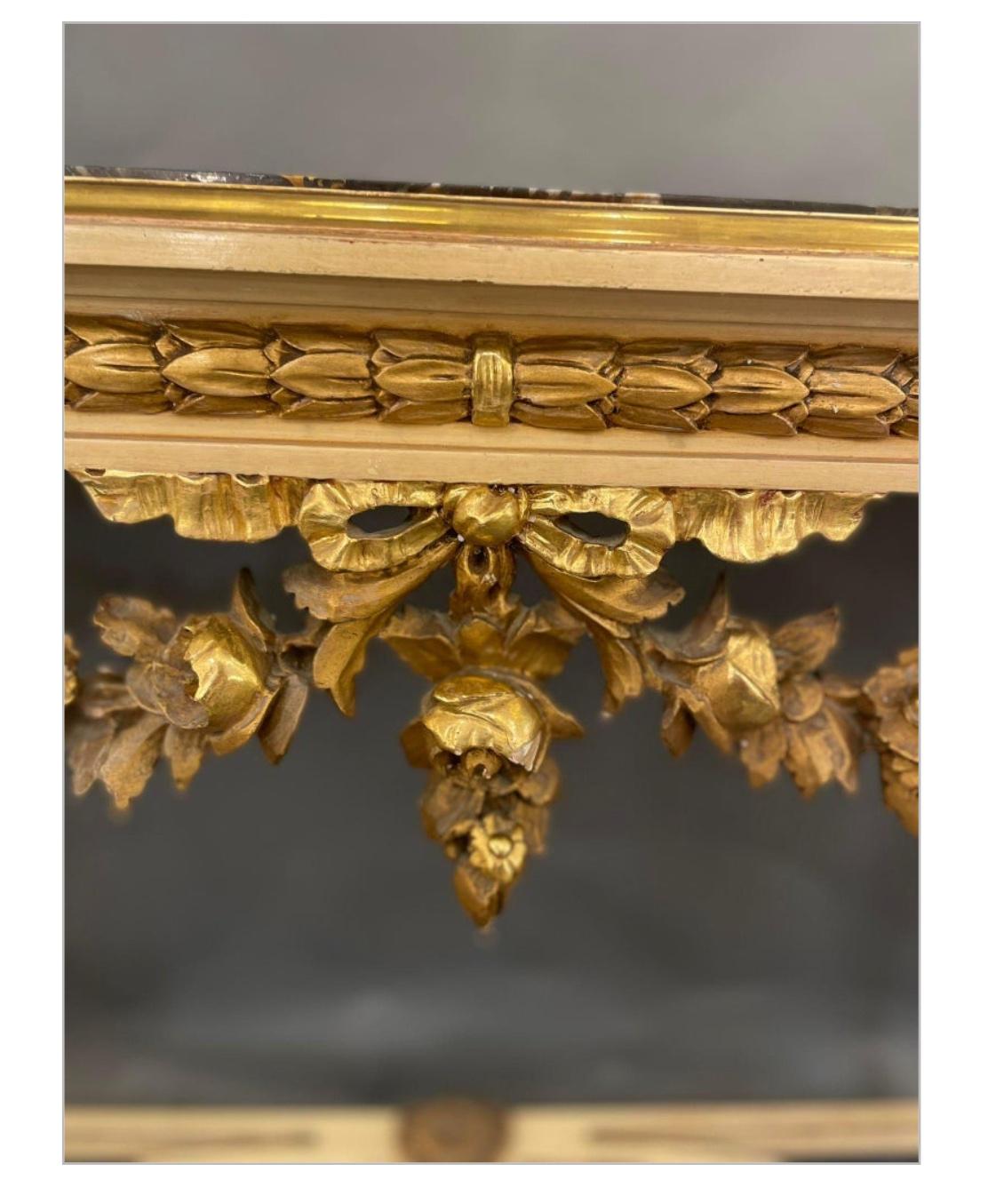 Late 19th Century Louis XVI Style Marble Topped Gilt-Wood Console Table, circa 1890s For Sale