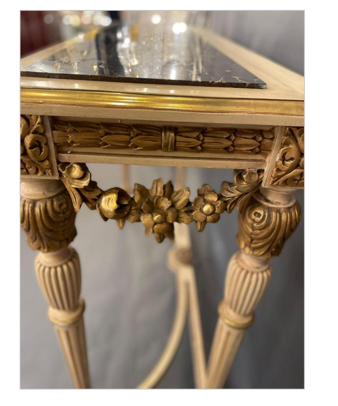Louis XVI Style Marble Topped Gilt-Wood Console Table, circa 1890s For Sale 4