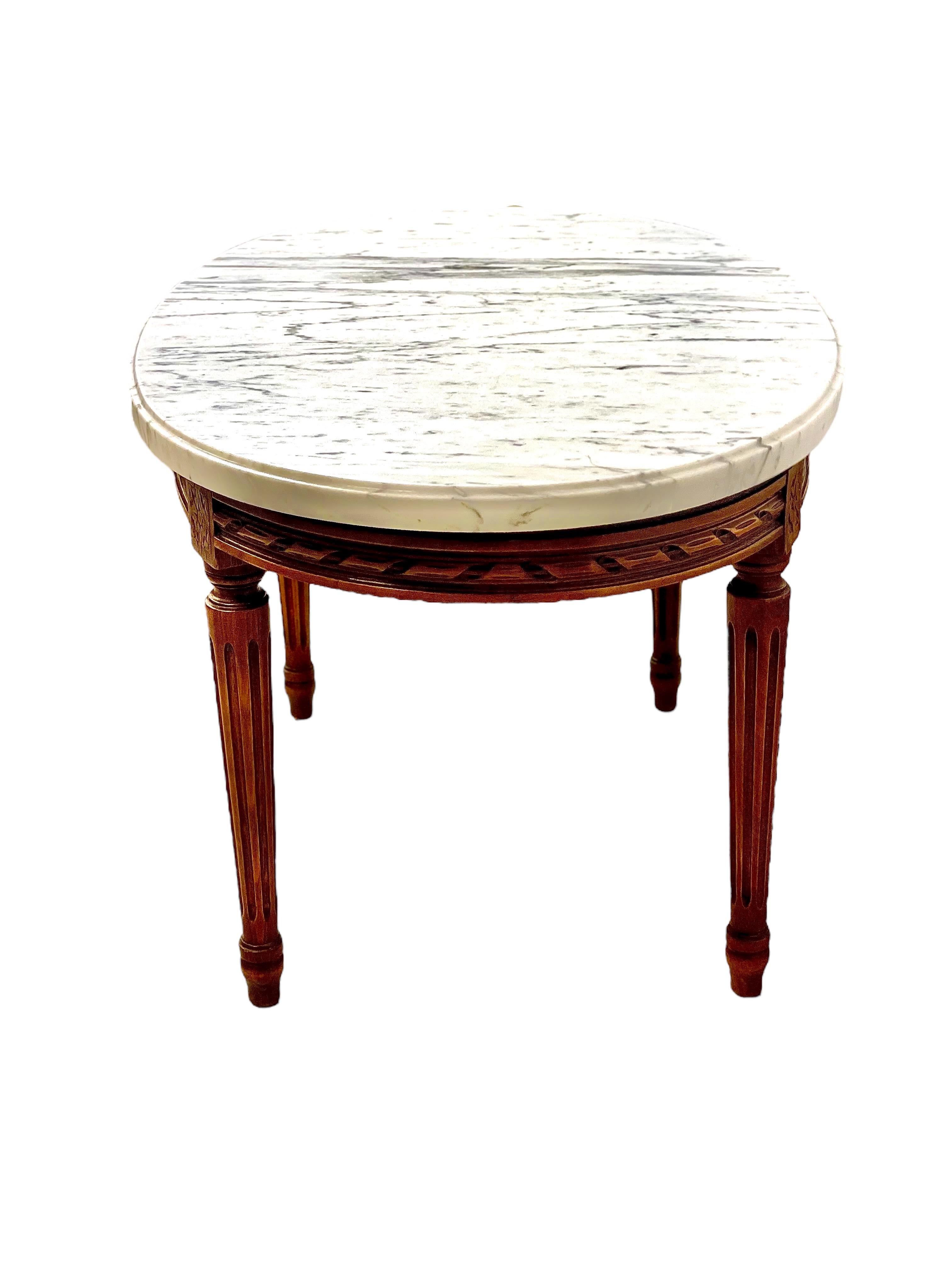 French Louis XVI Style Marble Topped Oval Coffee Table For Sale
