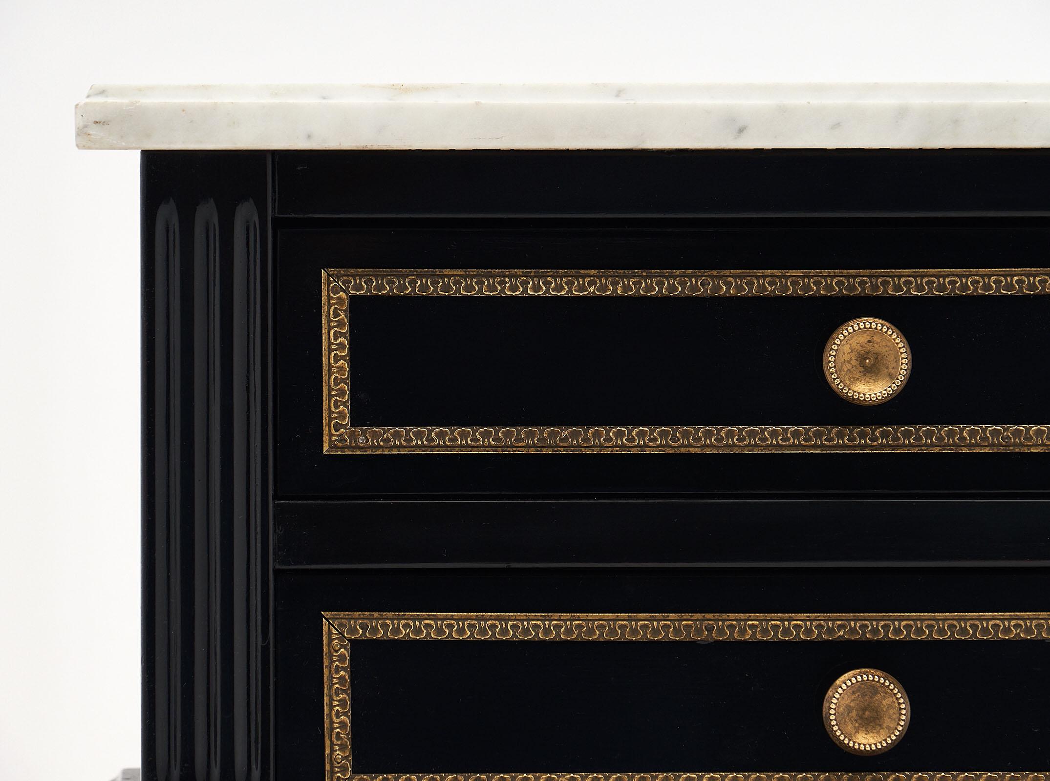 Brass Louis XVI Style Marble Topped Side Tables
