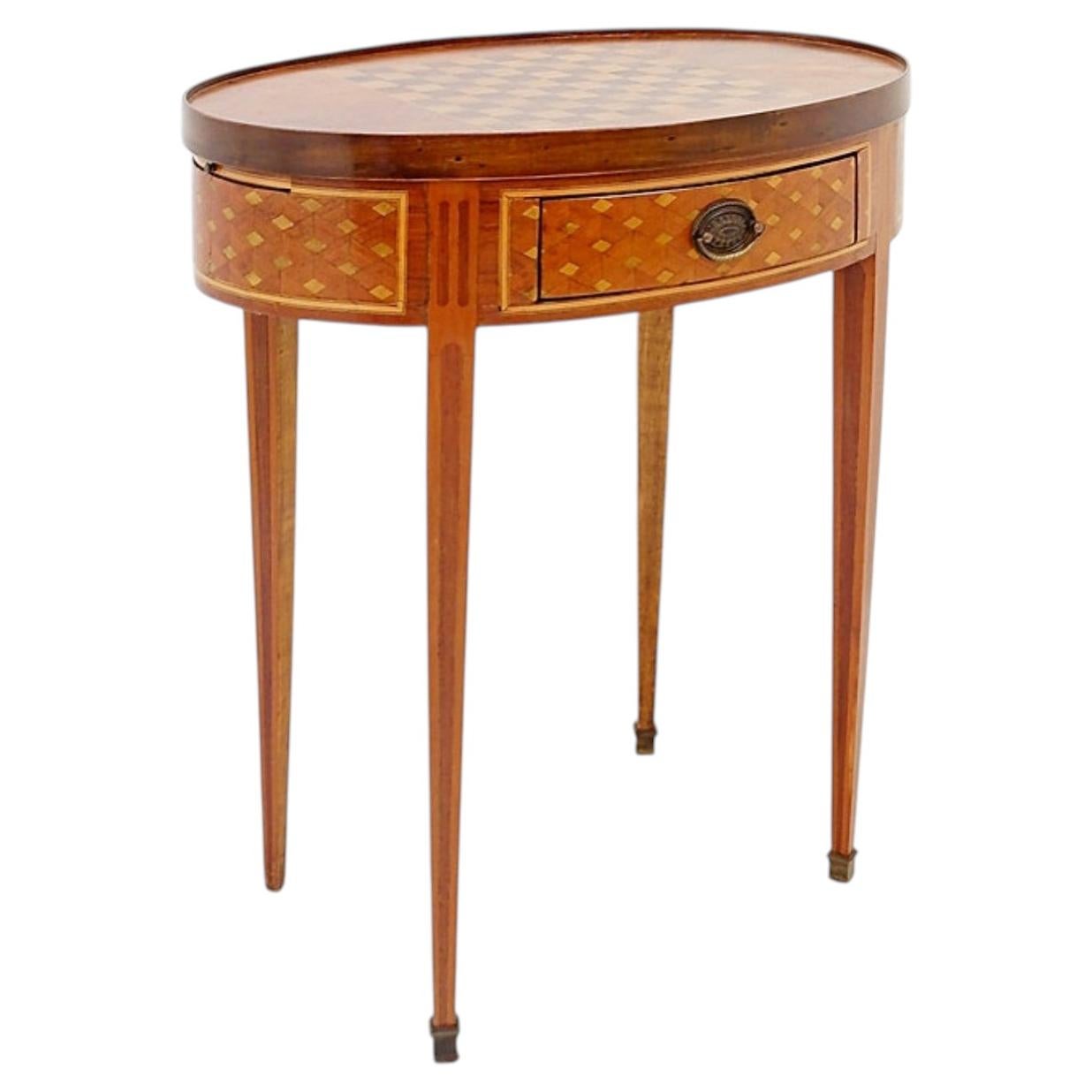 Table à bouillotte en marqueterie de style Louis XVI, France, années 1800
