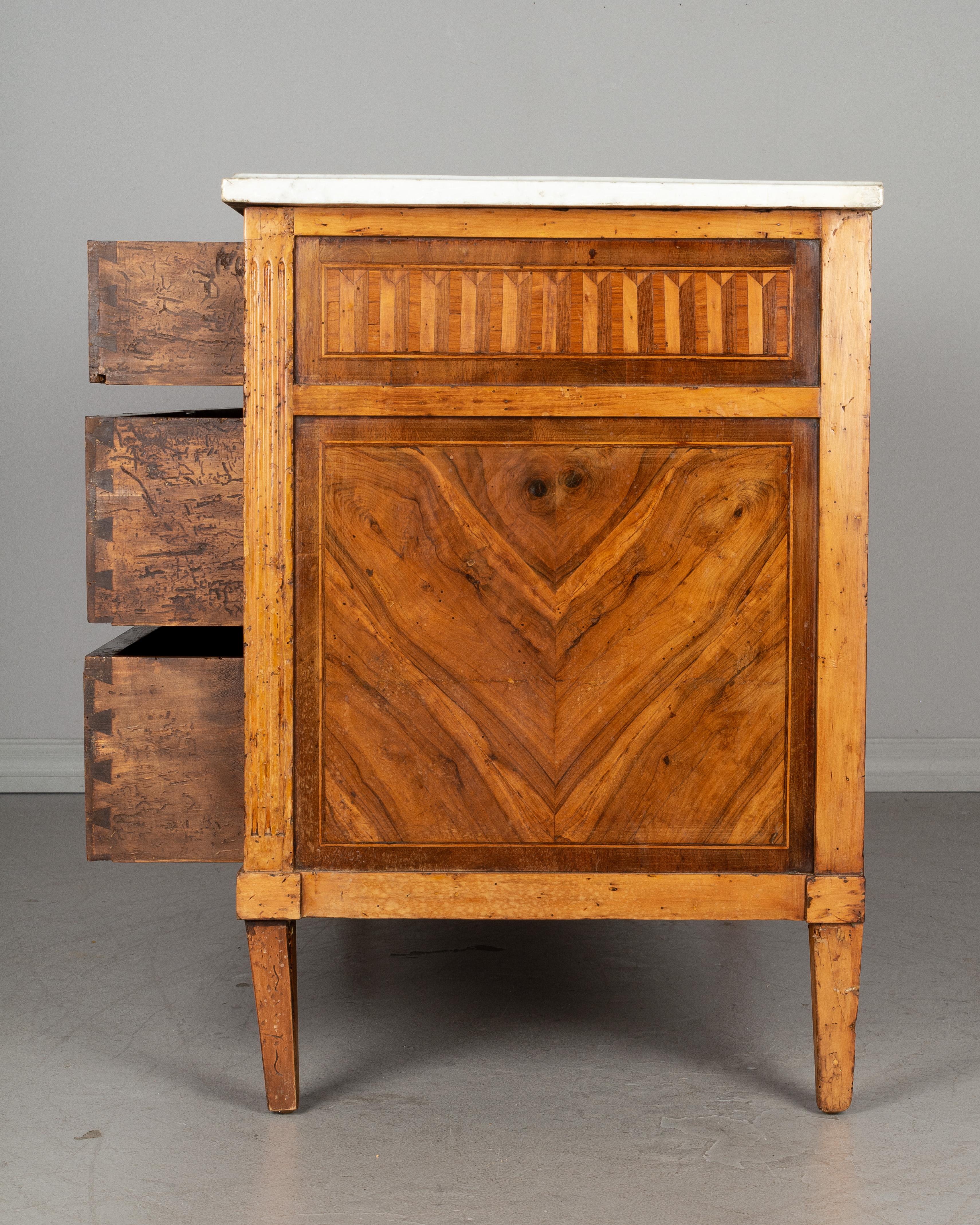 Brass Louis XVI Style Marquetry Chest of Drawers