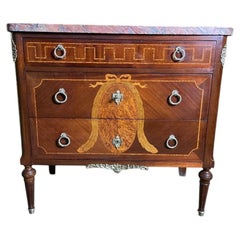 Louis XVI Style Marquetry Commode with Marble Top, 20th Century