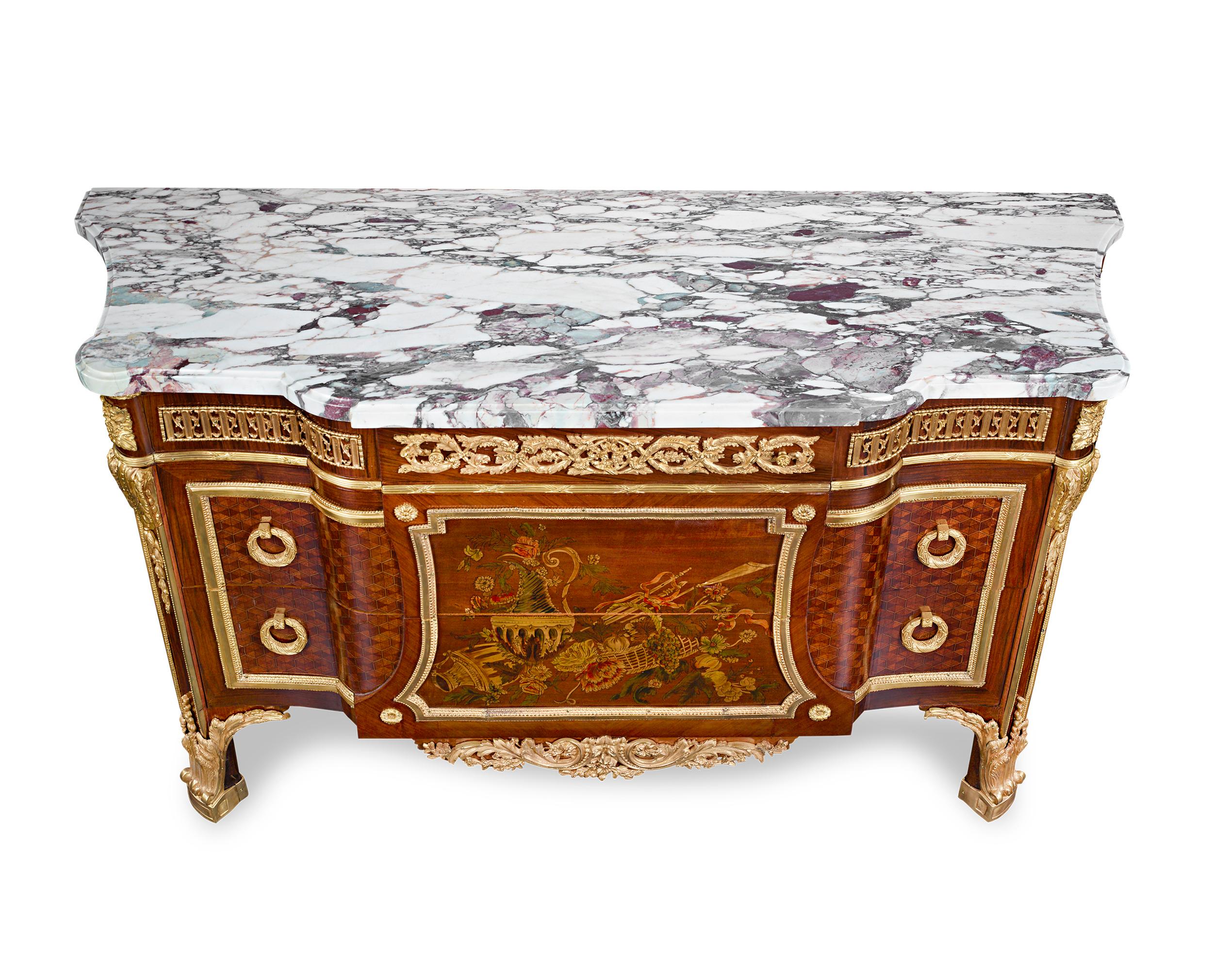 French Louis XVI-Style Marquetry Commodes For Sale