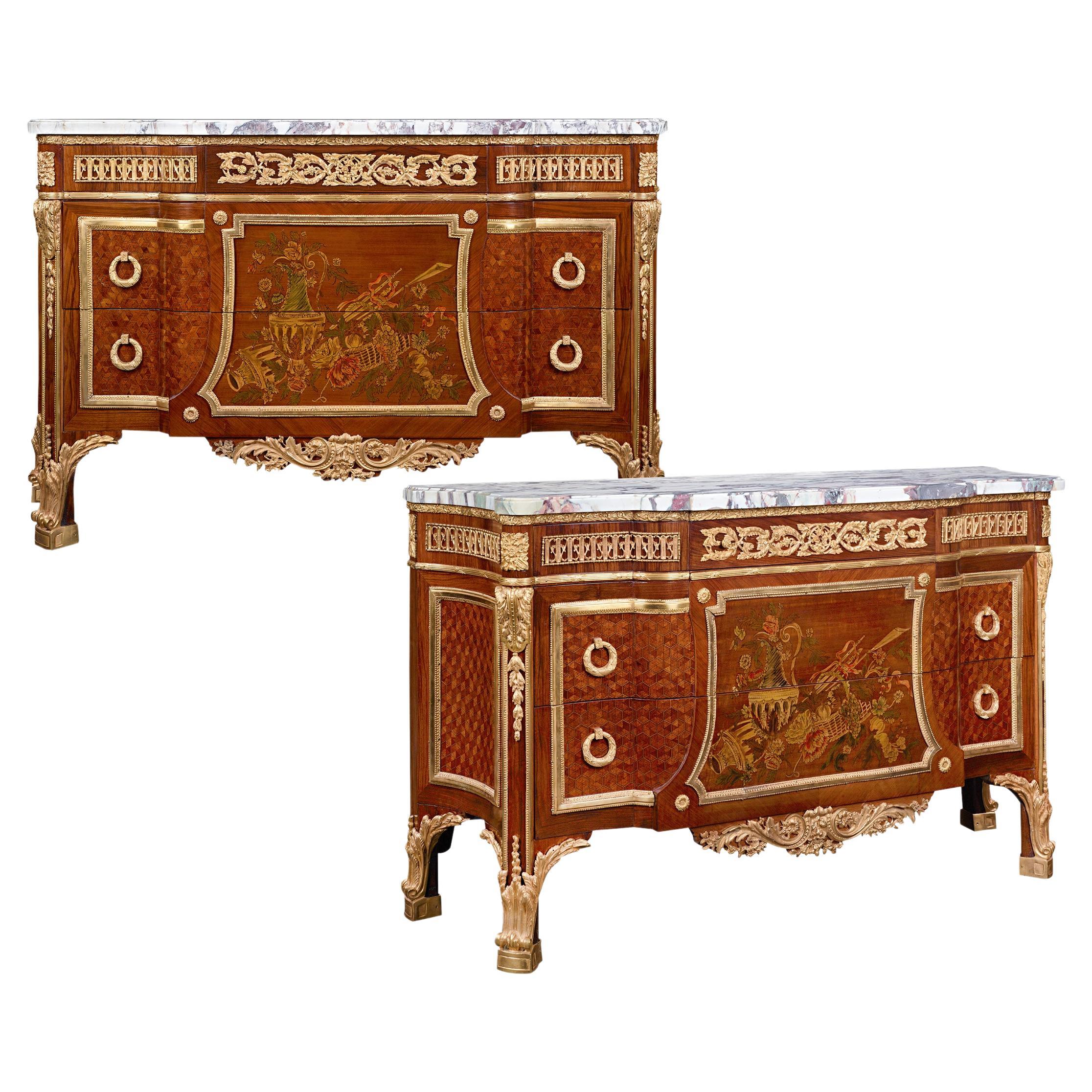 Louis XVI-Style Marquetry Commodes For Sale