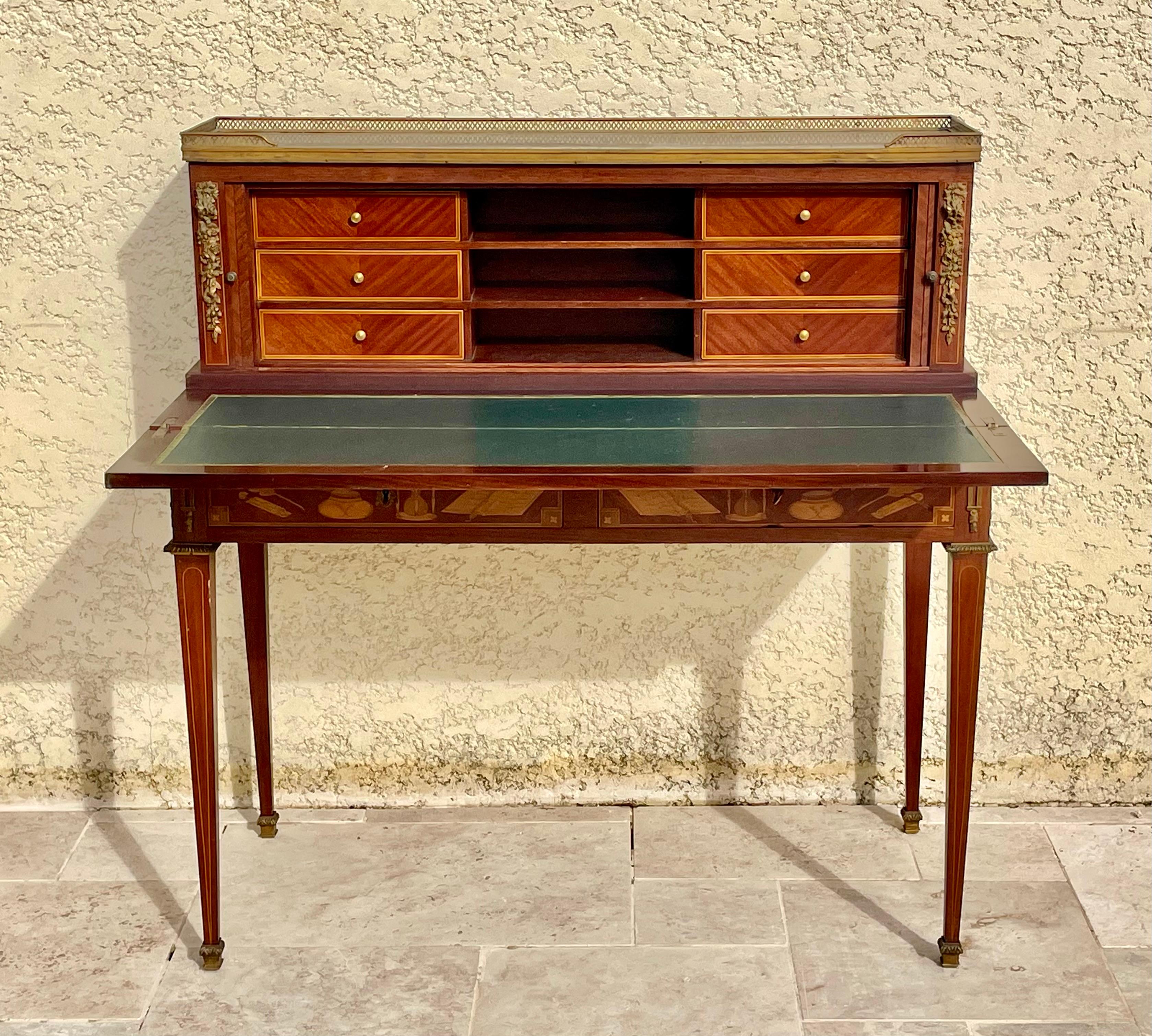 XIX secolo Scrivania intarsiata in stile Luigi XVI/bonheur Du Jour in vendita