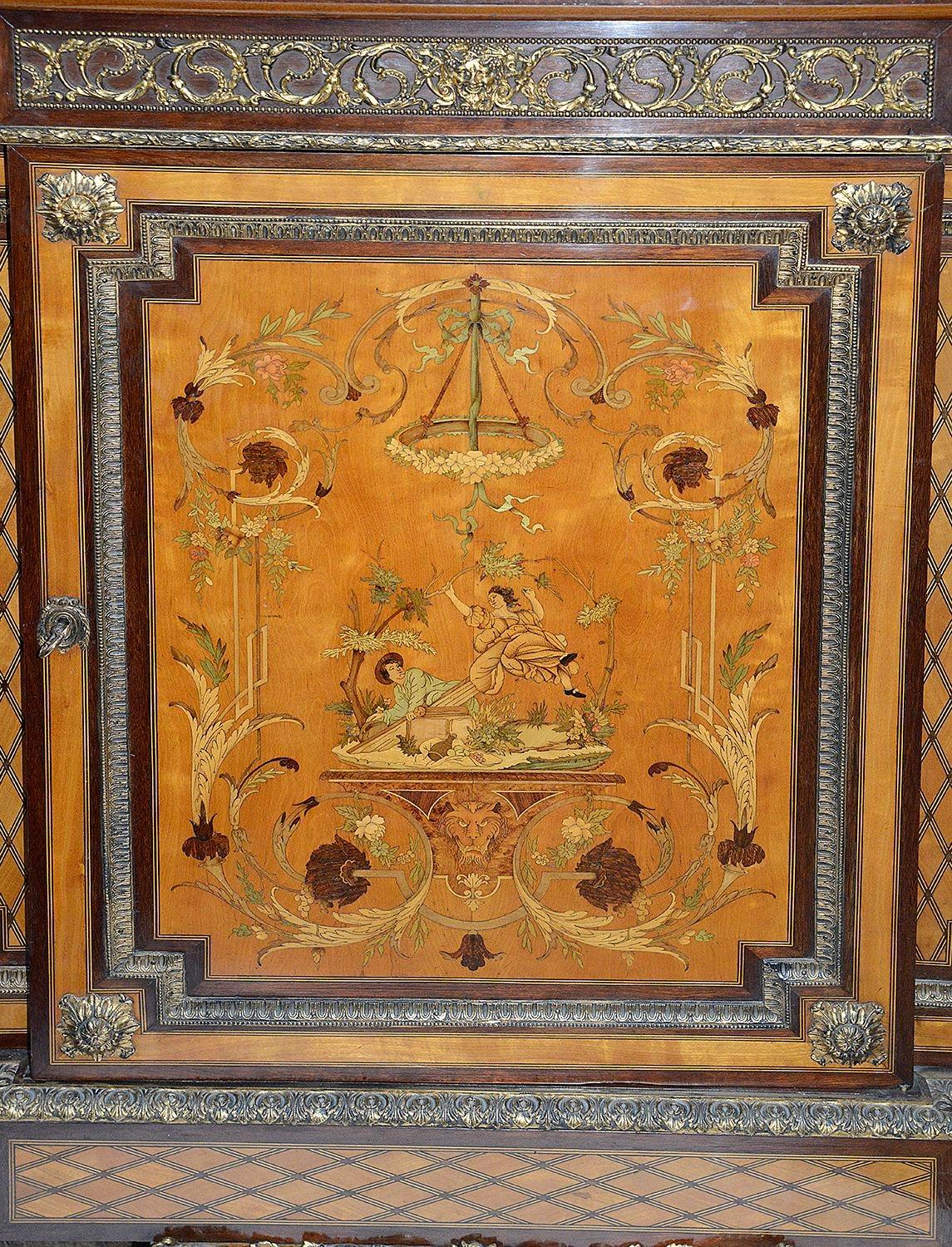 French Louis XVI style marquetry inlaid side cabinet, 1880. For Sale