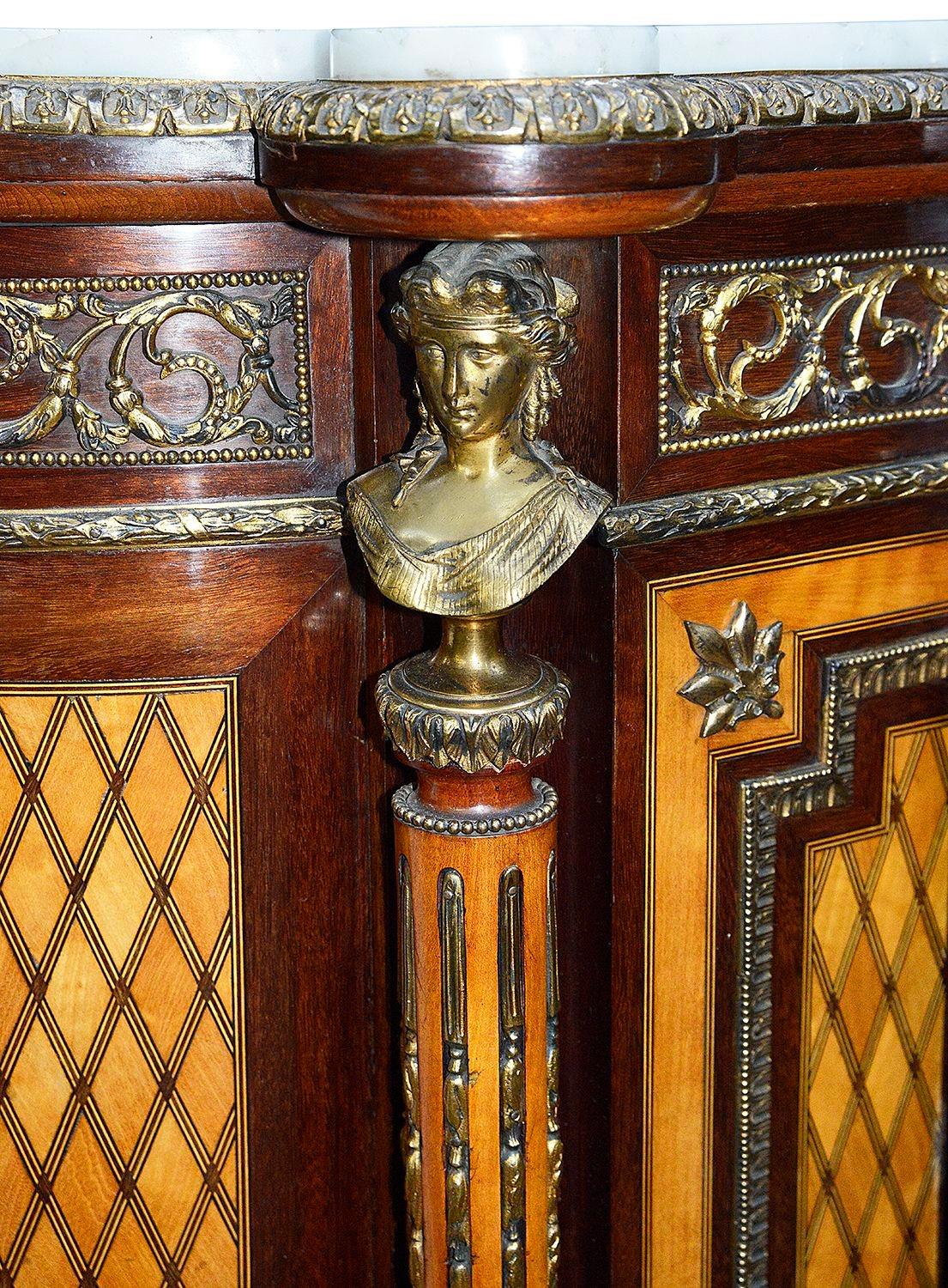 Veneer Louis XVI style marquetry inlaid side cabinet, 1880. For Sale