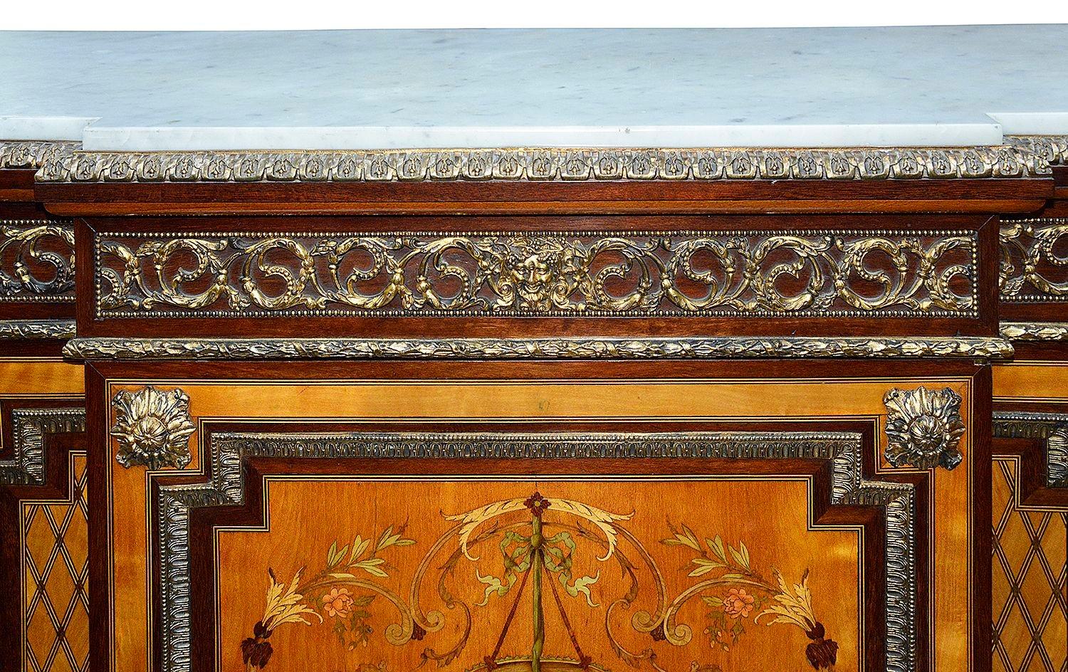 Ormolu Louis XVI style marquetry inlaid side cabinet, 1880. For Sale