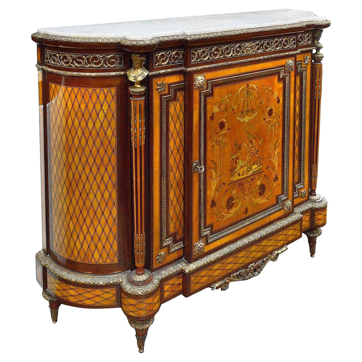 Louis XVI style marquetry inlaid side cabinet, 1880.