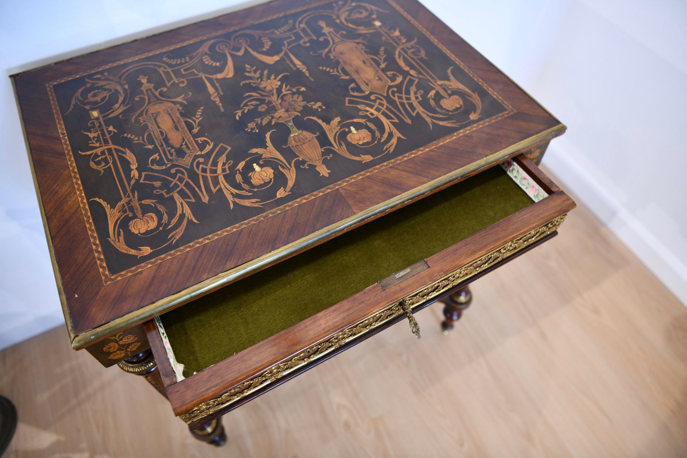 19th Century Louis XVI-Style Marquetry Inlaid Writing Table For Sale