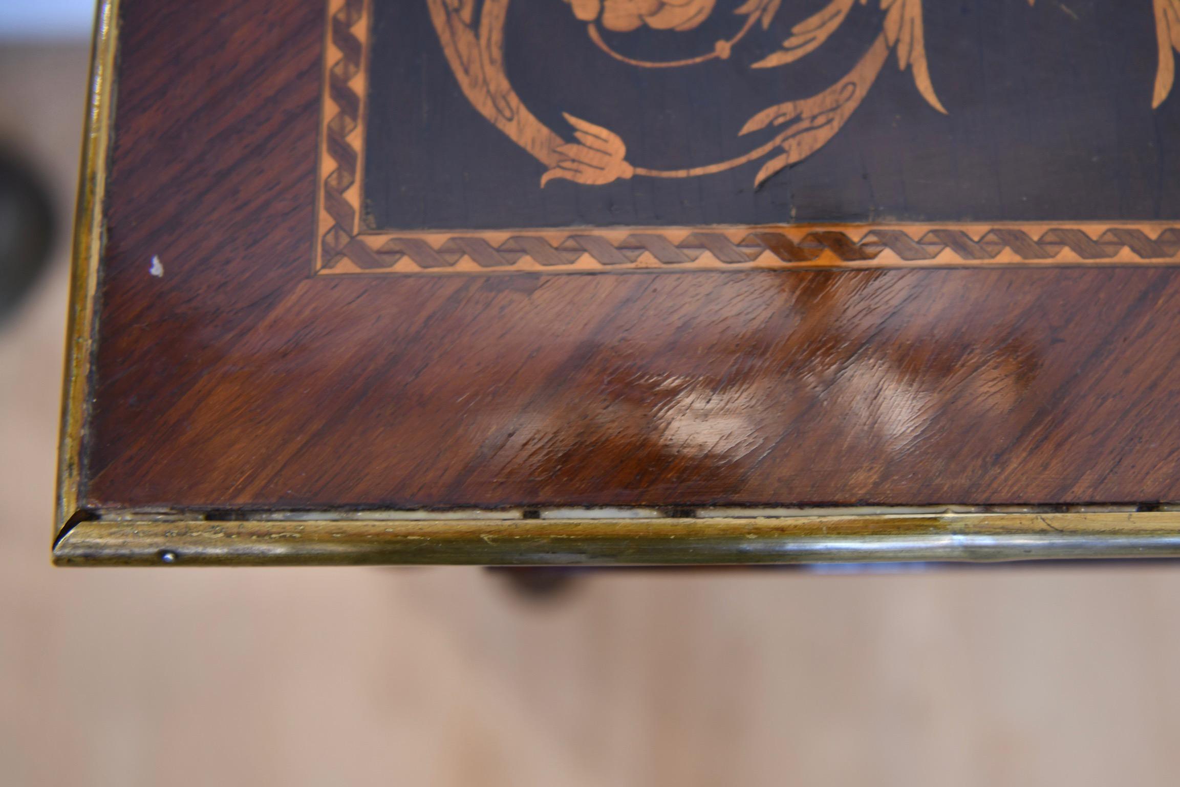 Bronze Louis XVI-Style Marquetry Inlaid Writing Table For Sale