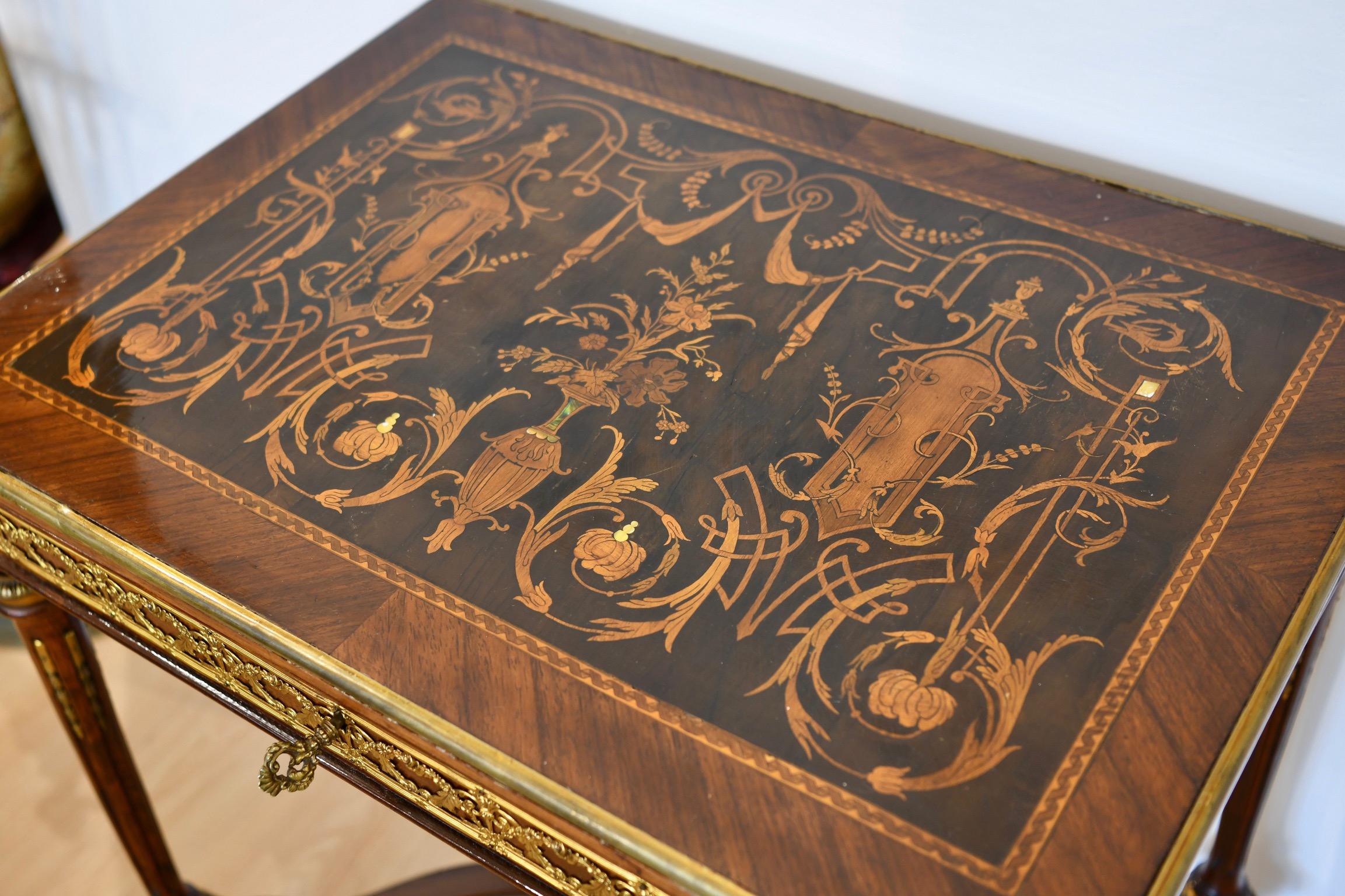Louis XVI-Style Marquetry Inlaid Writing Table For Sale 2