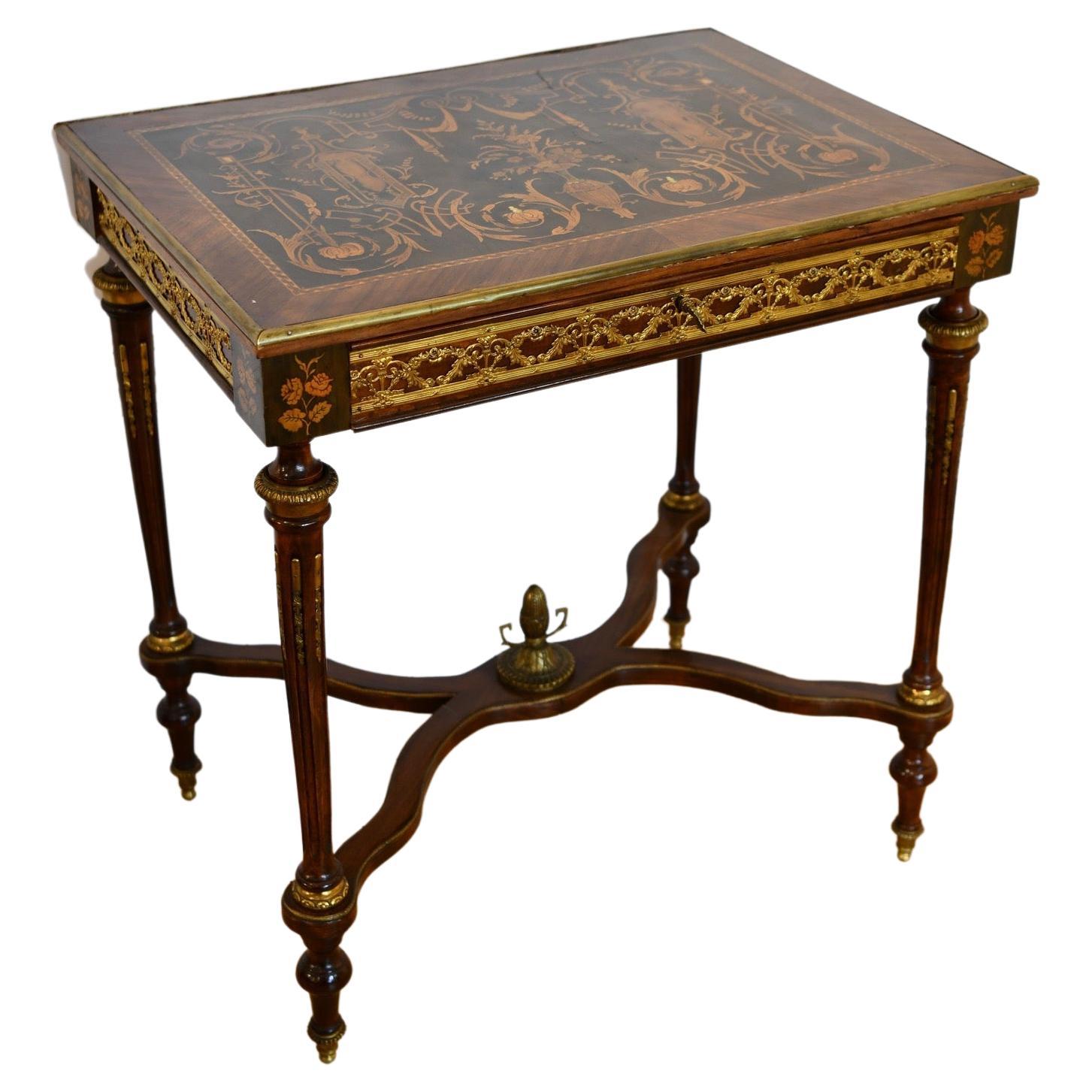 Louis XVI-Style Marquetry Inlaid Writing Table For Sale