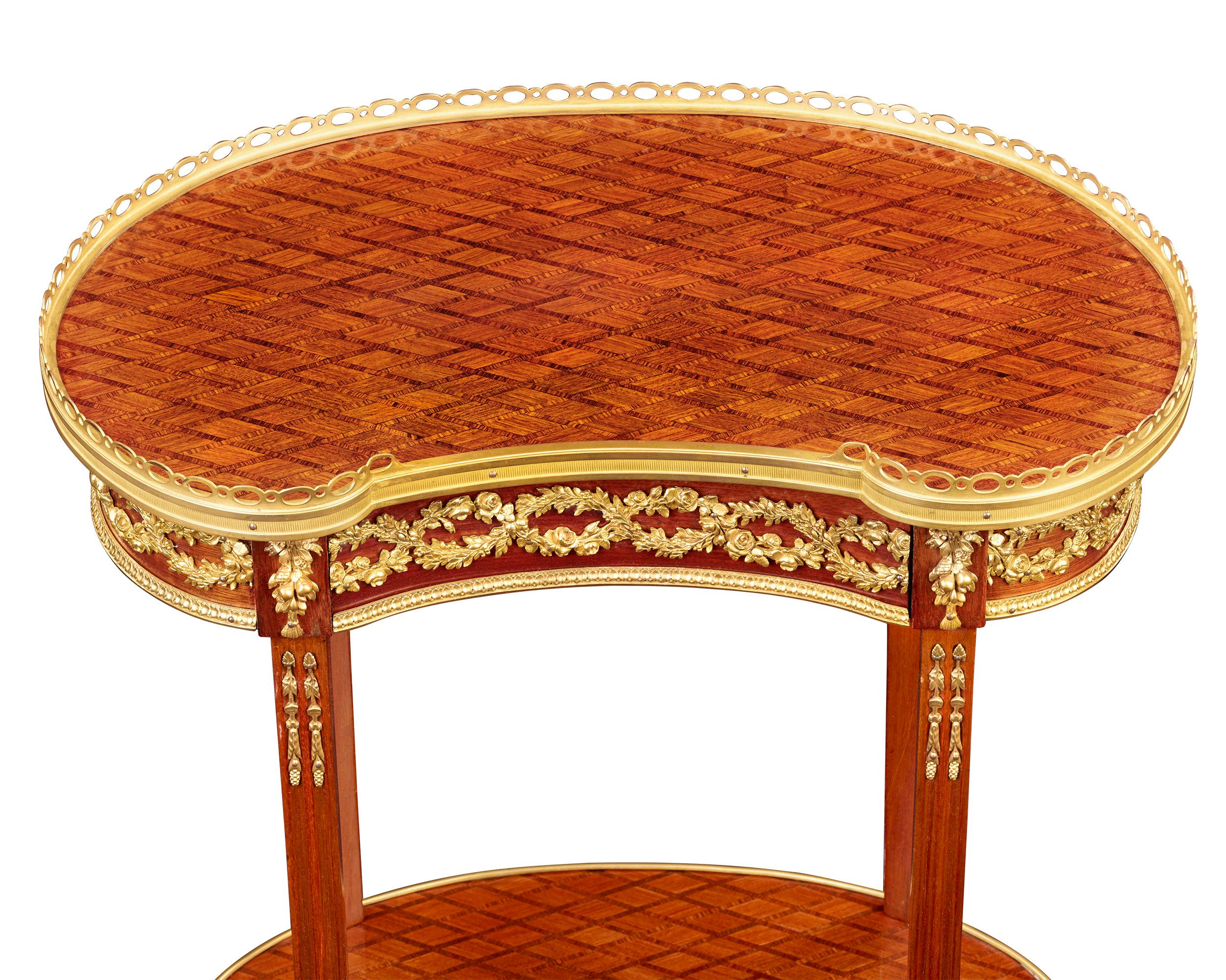 French Louis XVI-Style Marquetry Side Table For Sale