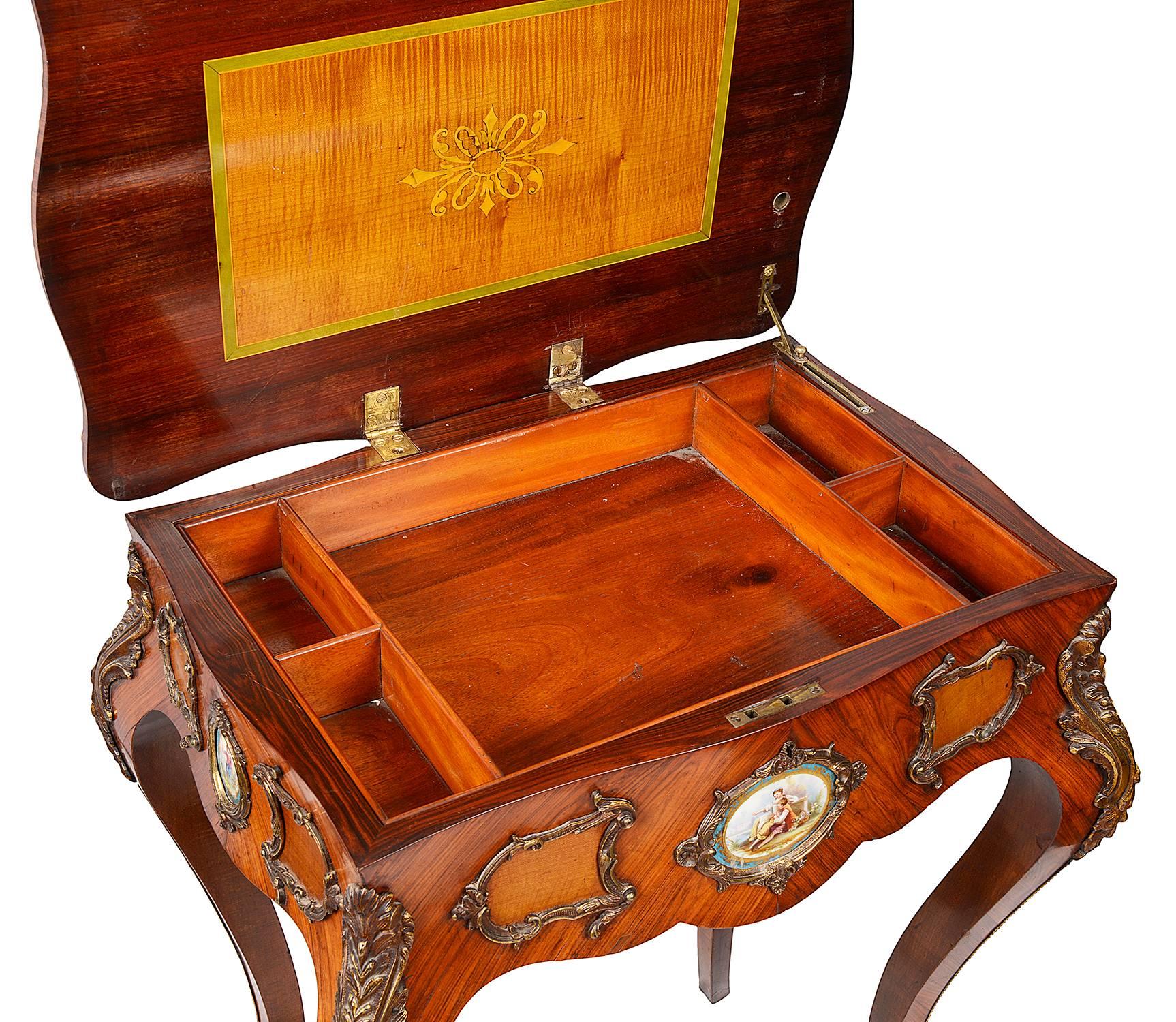 Porcelain Louis XVI Style Marquetry Side Table, 19th Century For Sale