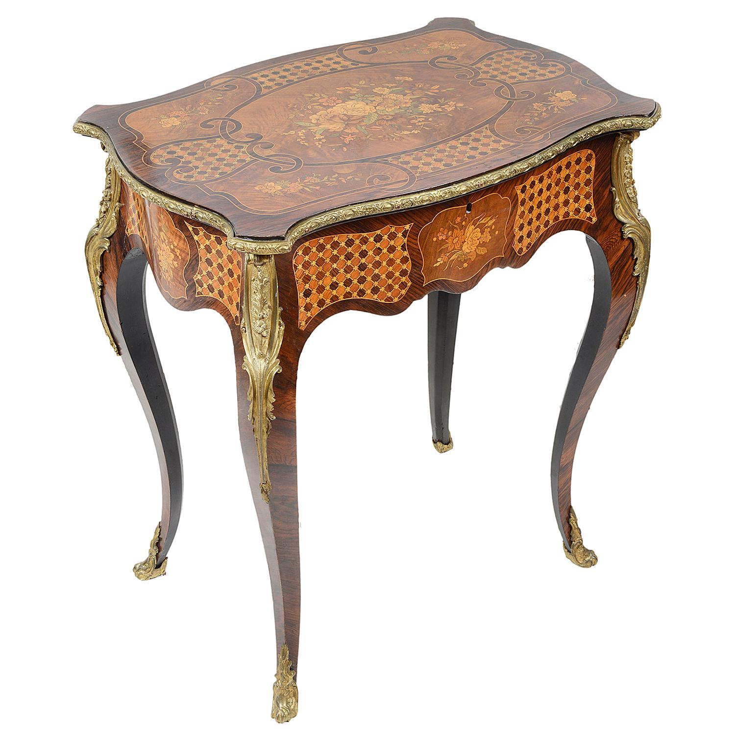 Louis XVI Style Marquetry Side or Work Table, circa 1890 For Sale
