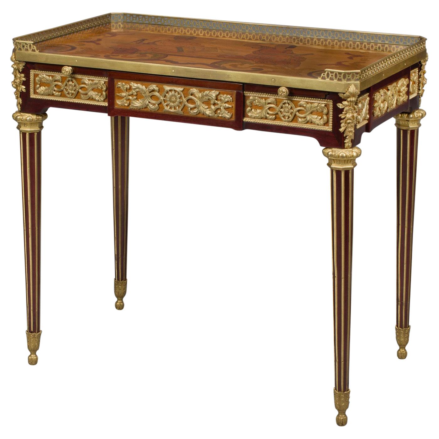 Louis XVI Style Marquetry Writing Table after Jean-Henri Riesener, circa 1870 For Sale