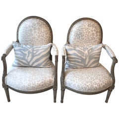 Louis XVI Style Medallion Armchair Upholstered in Ocelot
