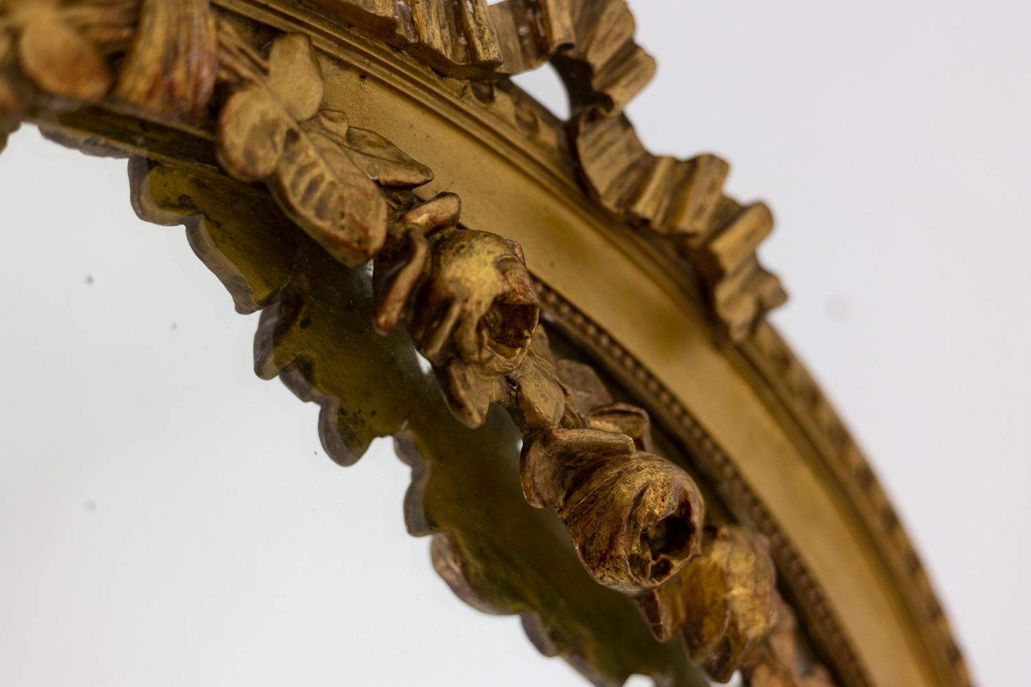18th Century and Earlier Louis XVI Style Mirror in Gilded and Carved Wood, circa 1880 For Sale