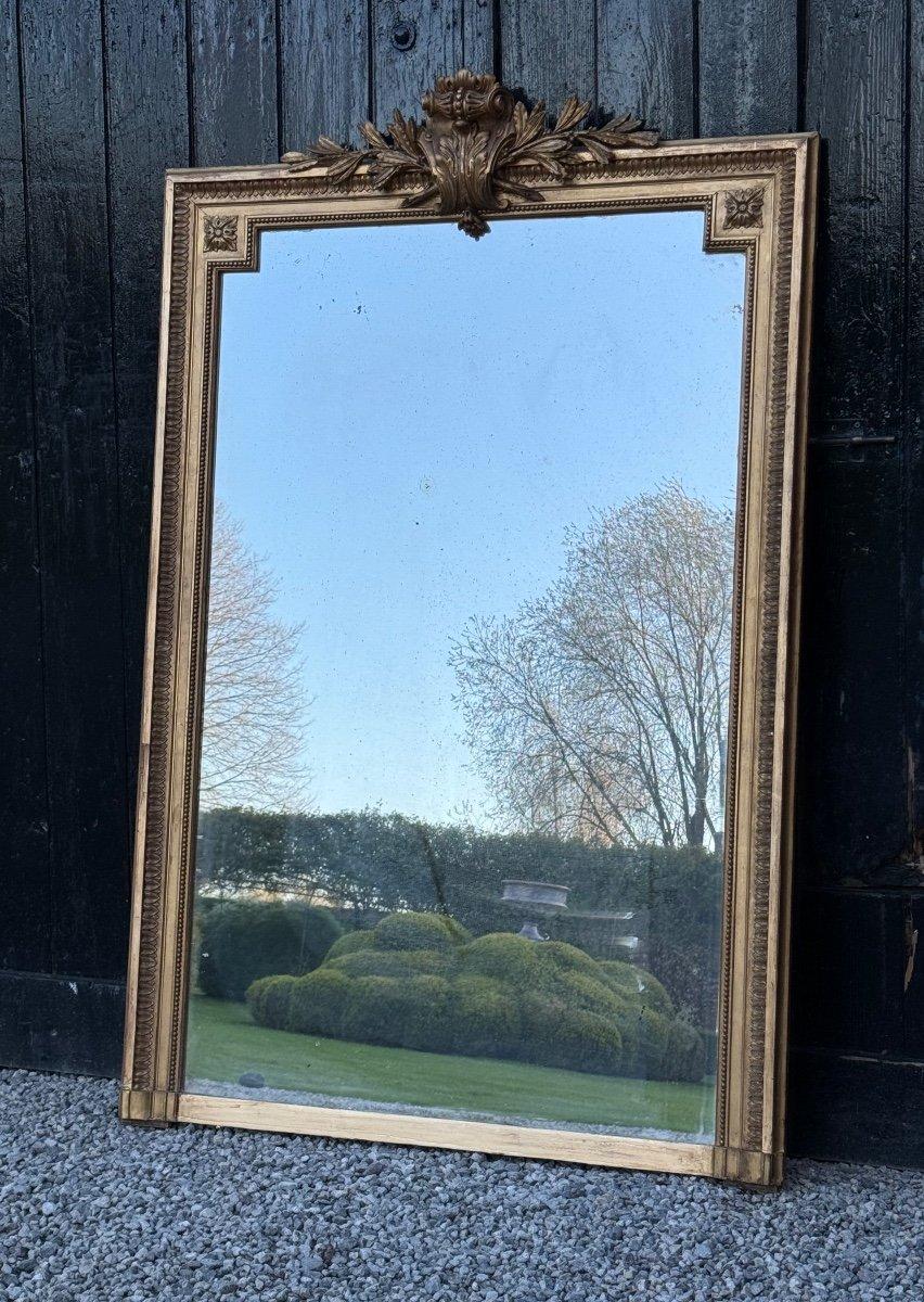 French Louis XVI Style Mirror In Stuccoed And Gilded Wood Circa 1880 For Sale