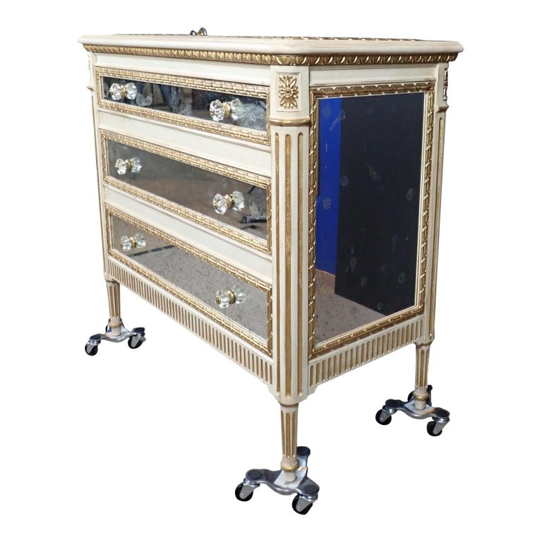 Louis Xvi Style Mirrored Gilt And White Painted Chest Of Drawers